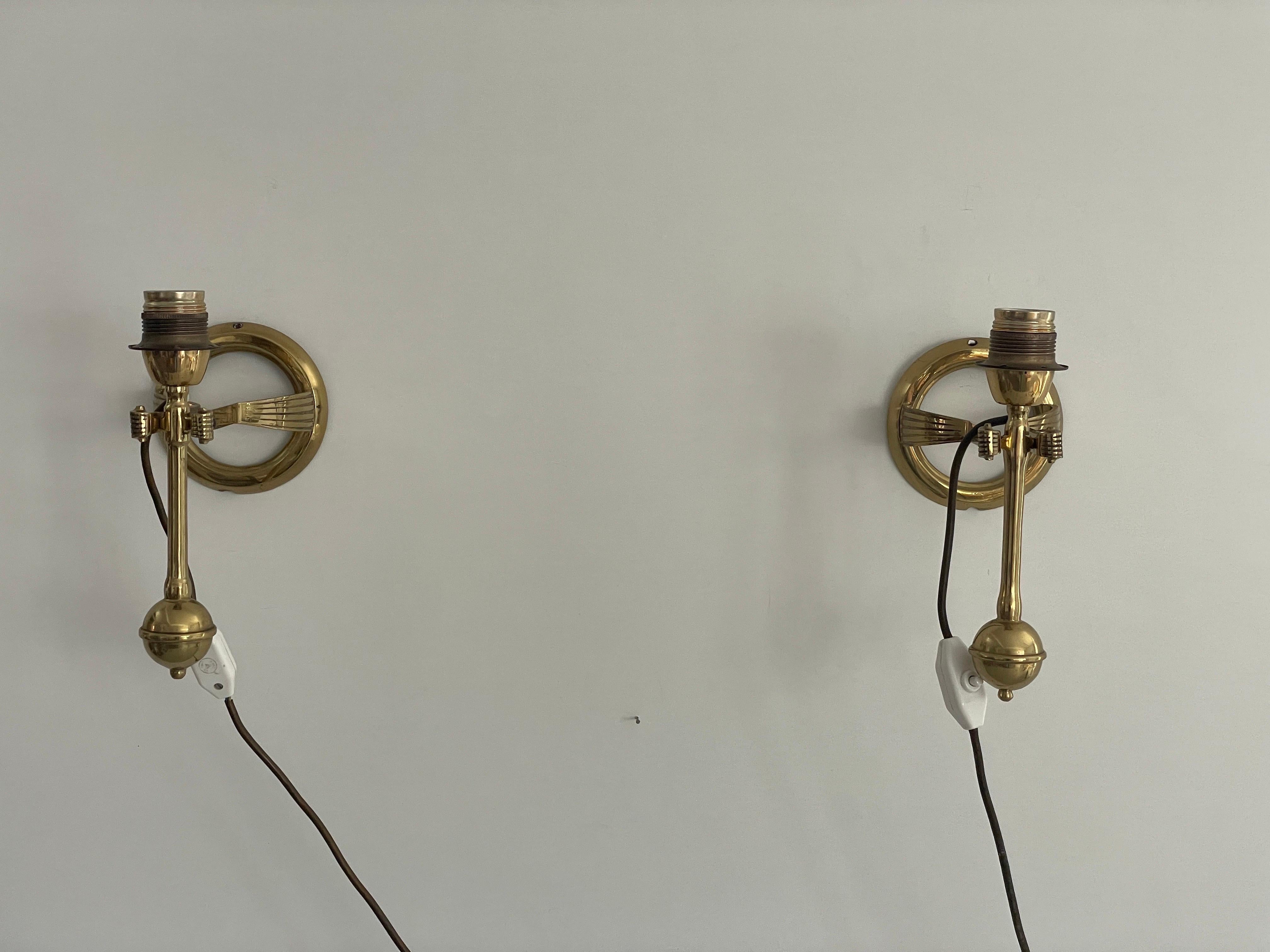 Heavy Brass Pair of Ship Table or Wall Lamps, 1960s, Germany For Sale 11