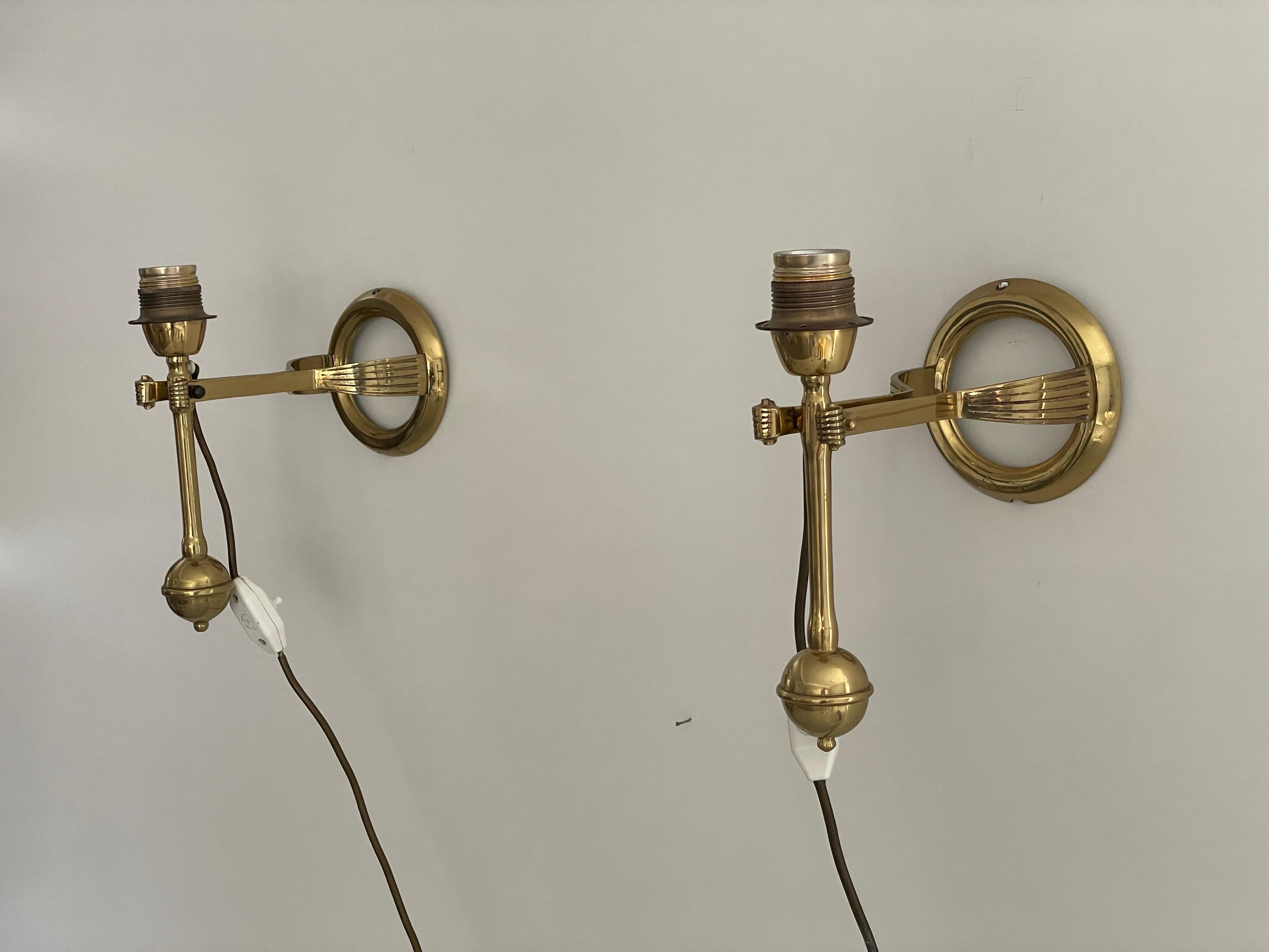 Heavy Brass Pair of Ship Table or Wall Lamps, 1960s, Germany For Sale 12
