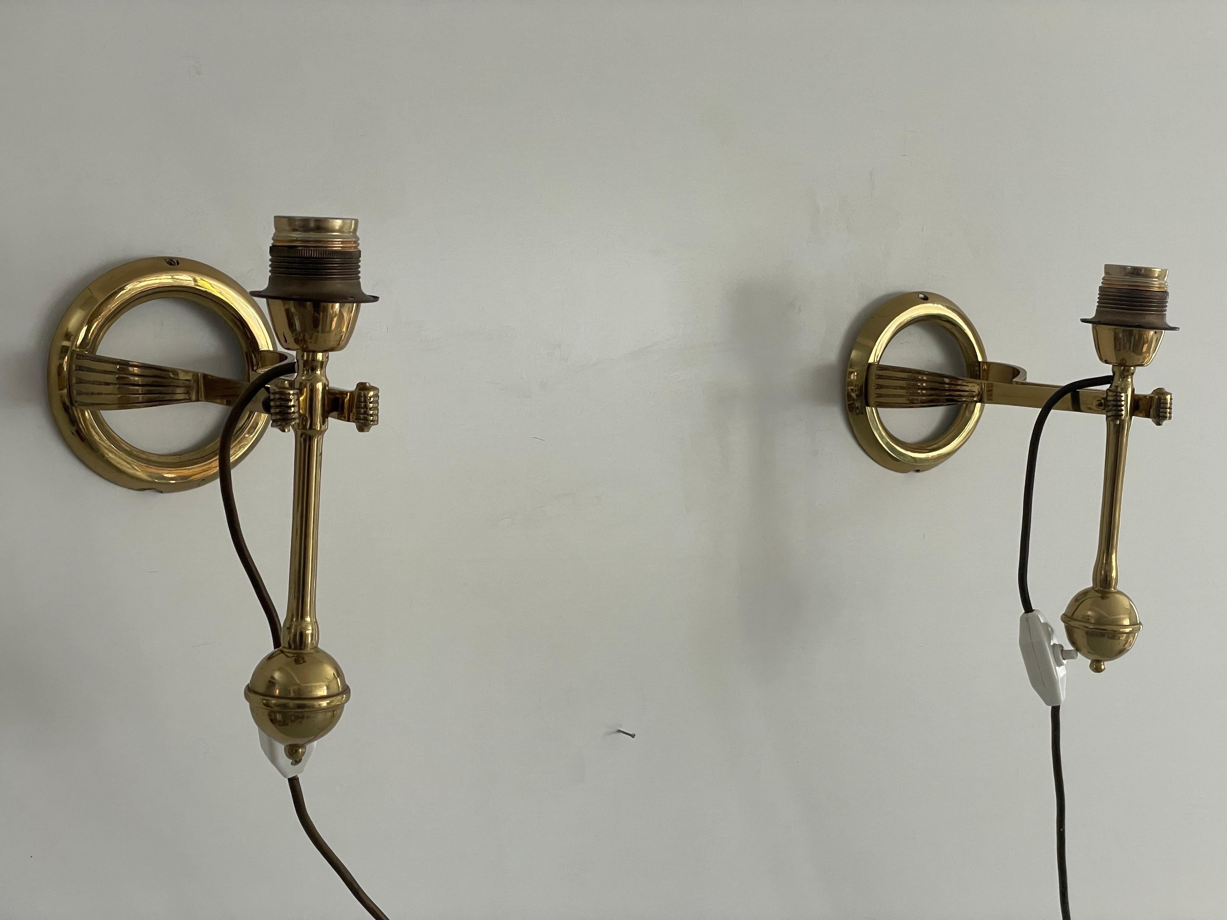 Heavy Brass Pair of Ship Table or Wall Lamps, 1960s, Germany For Sale 14