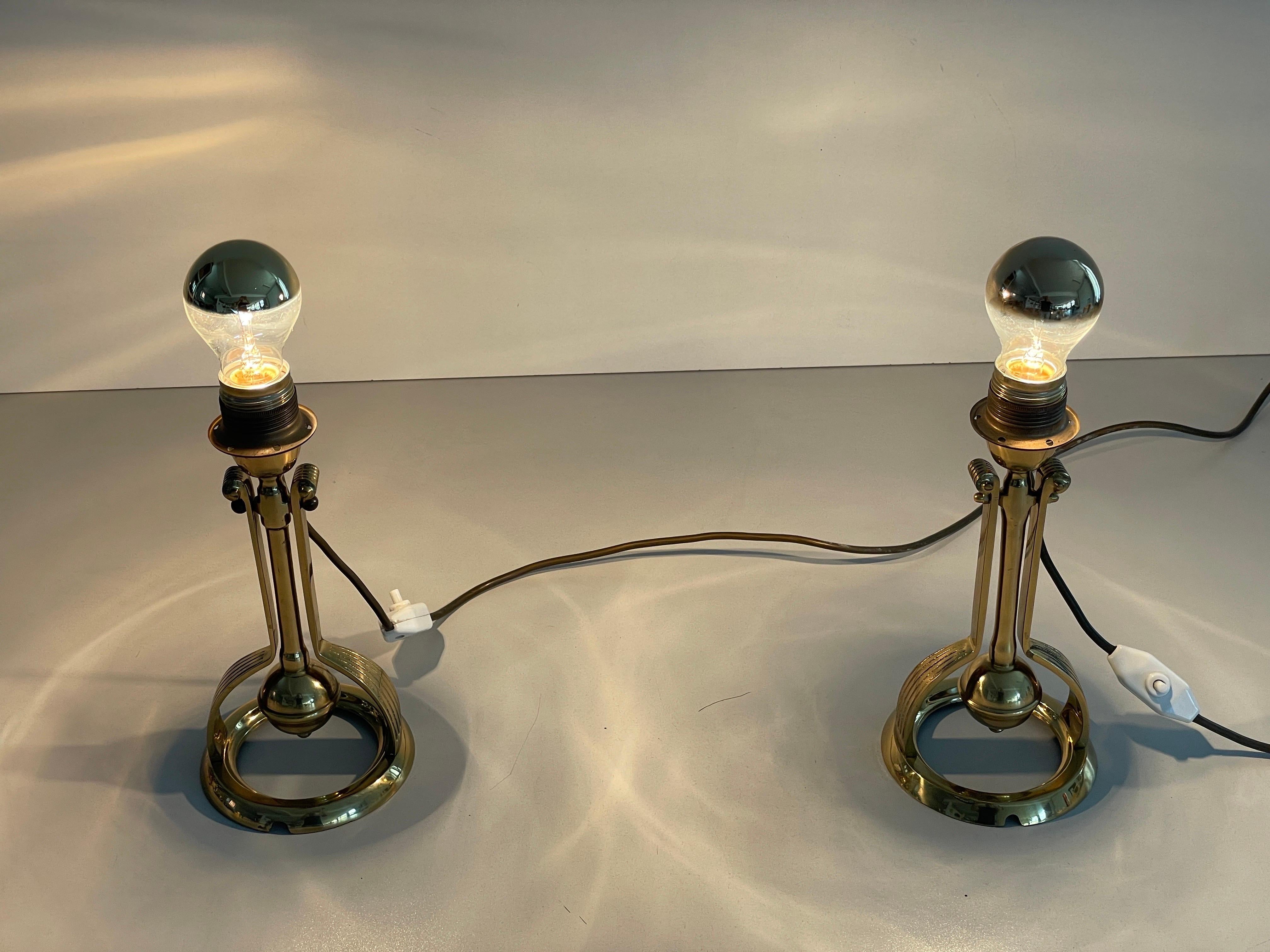 Heavy Brass Pair of Ship Table or Wall Lamps, 1960s, Germany For Sale 15