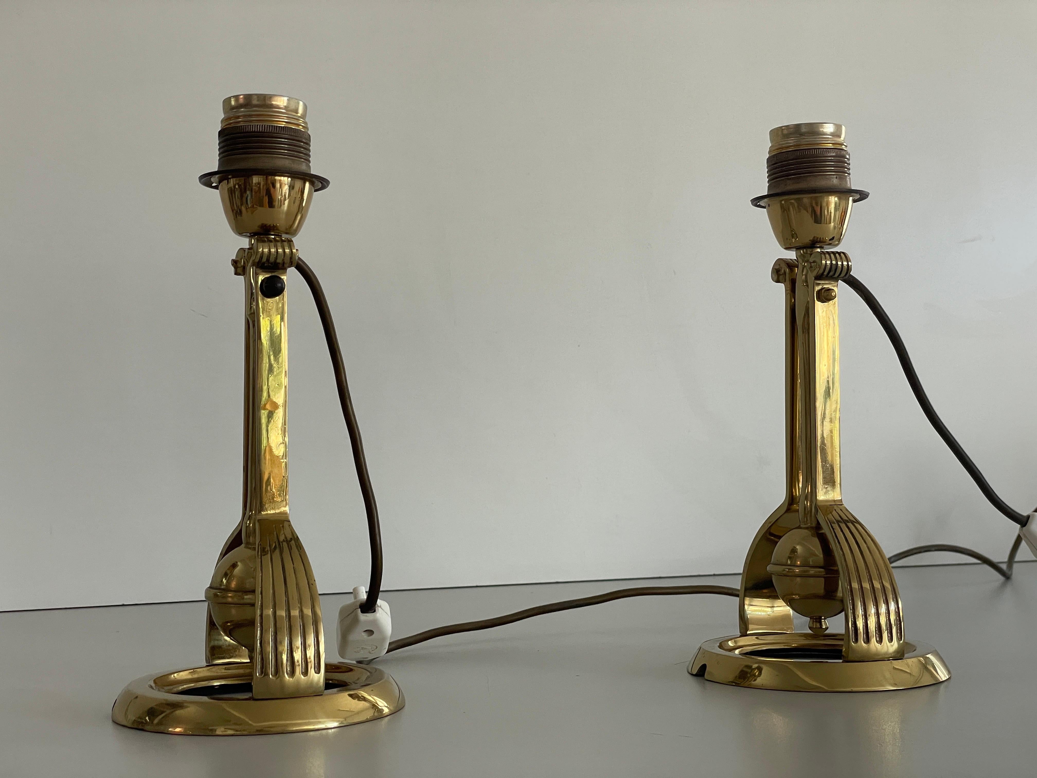 Mid-Century Modern Heavy Brass Pair of Ship Table or Wall Lamps, 1960s, Germany For Sale