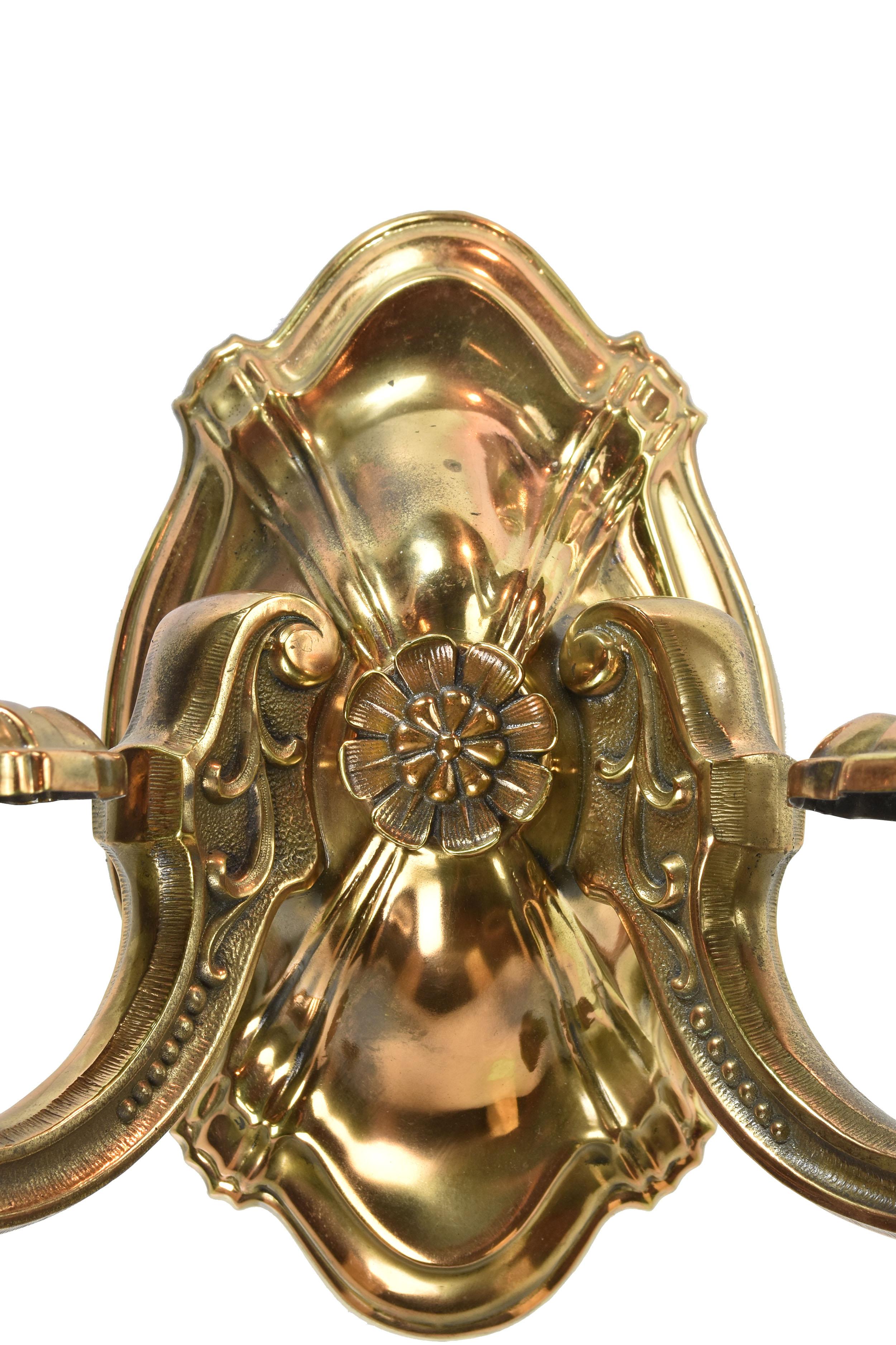 Mid-20th Century Heavy Brass Two Candle Sconce For Sale