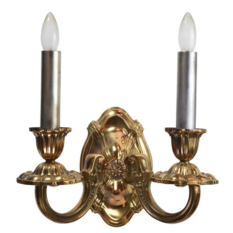Heavy Brass Two Candle Sconce For Sale at 1stDibs