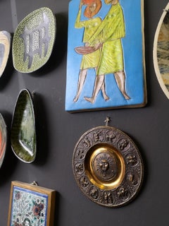 Heavy Bronze Artisan Wall Plate with Hand-Made Zodiac Figures, 1970s