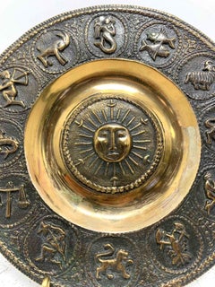 Heavy Bronze Artisan Wall Plate with Hand-Made Zodiac Figures, 1970s