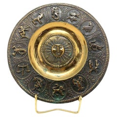 Heavy Bronze Artisan Wall Plate with Hand-Made Zodiac Figures, 1970s