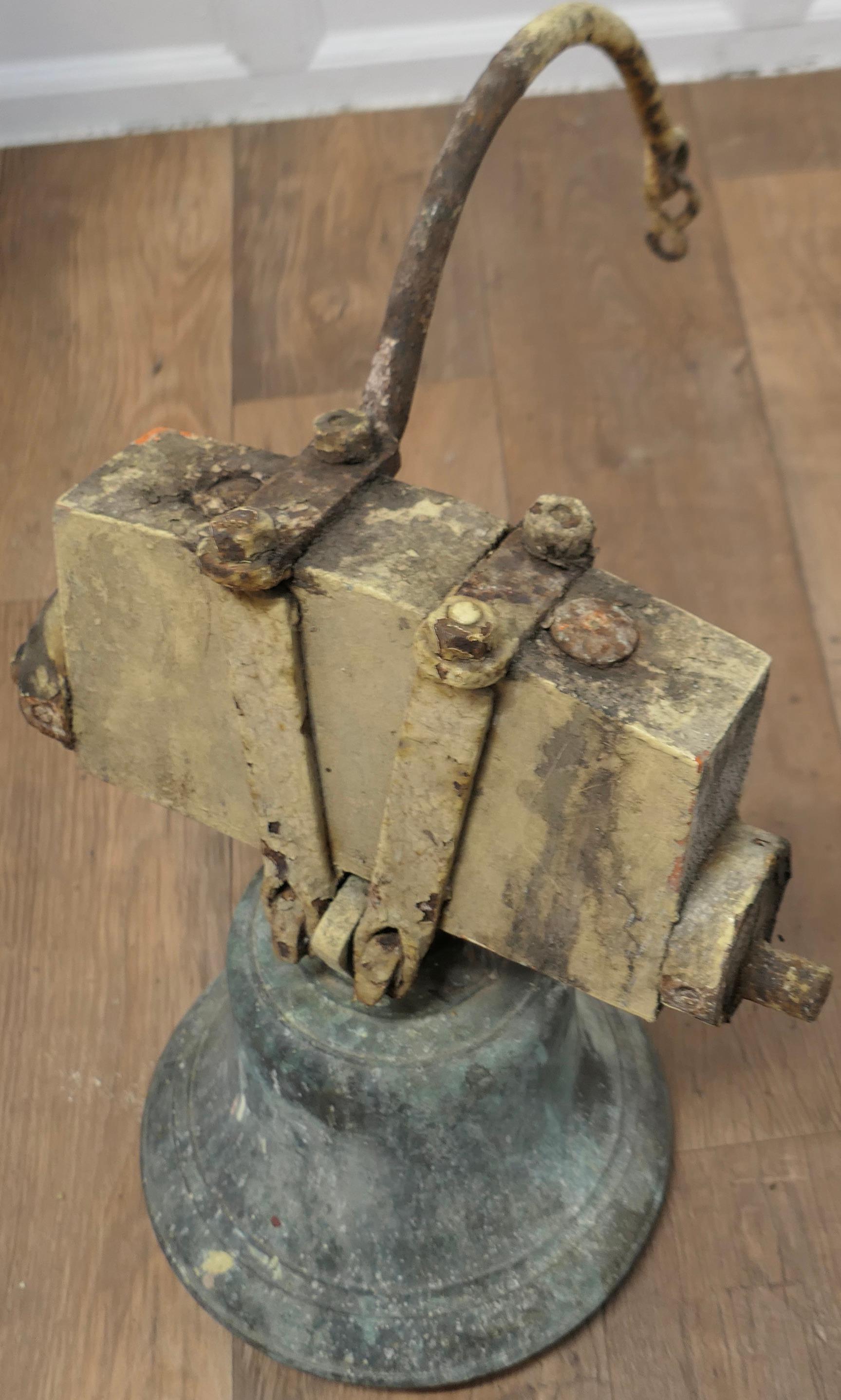 Heavy Bronze Bell, Tower Bell This Is a Very Heavy Piece It Is on an Oak Yoke For Sale 2