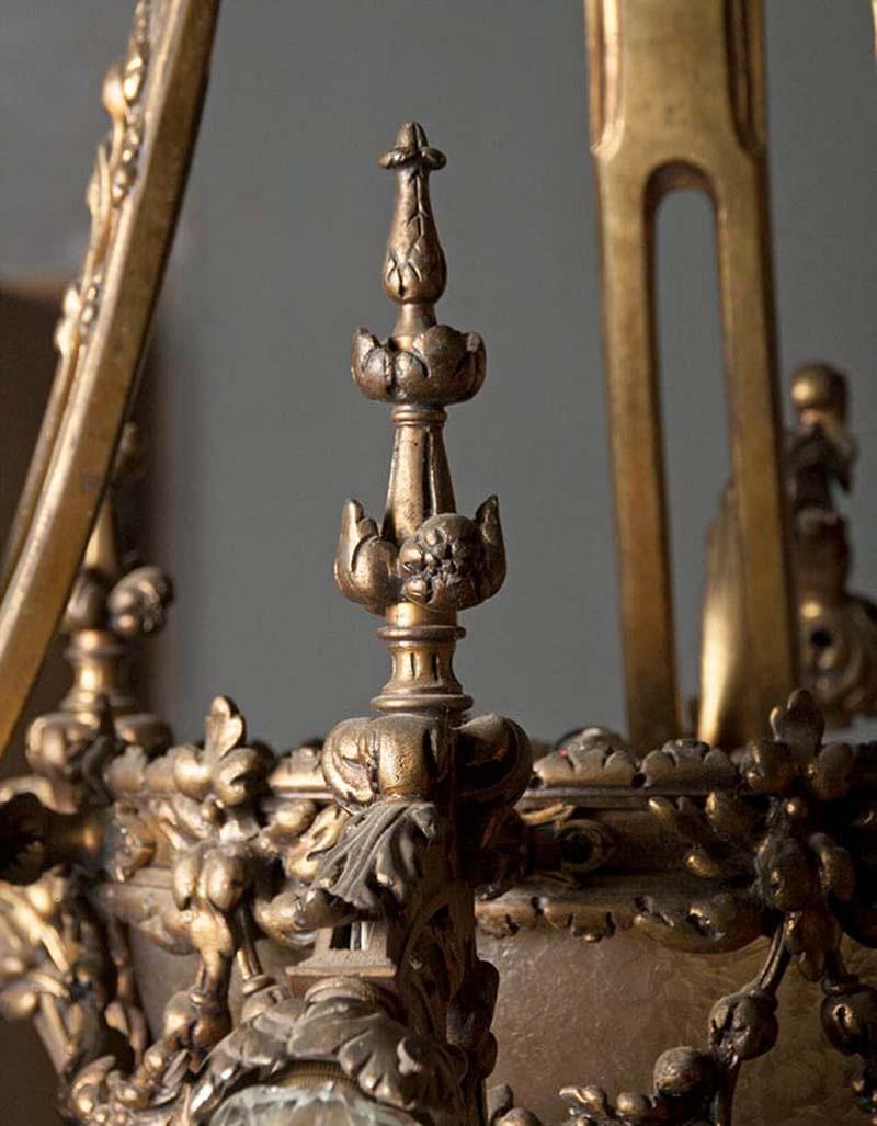 Heavy Bronze Chandelier with Glass Bowl, France, Early 20th Century 6