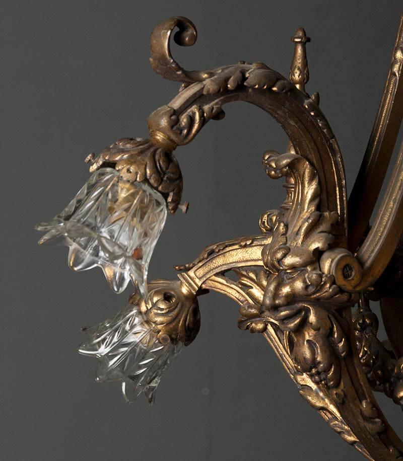 Heavy Bronze Chandelier with Glass Bowl, France, Early 20th Century 11