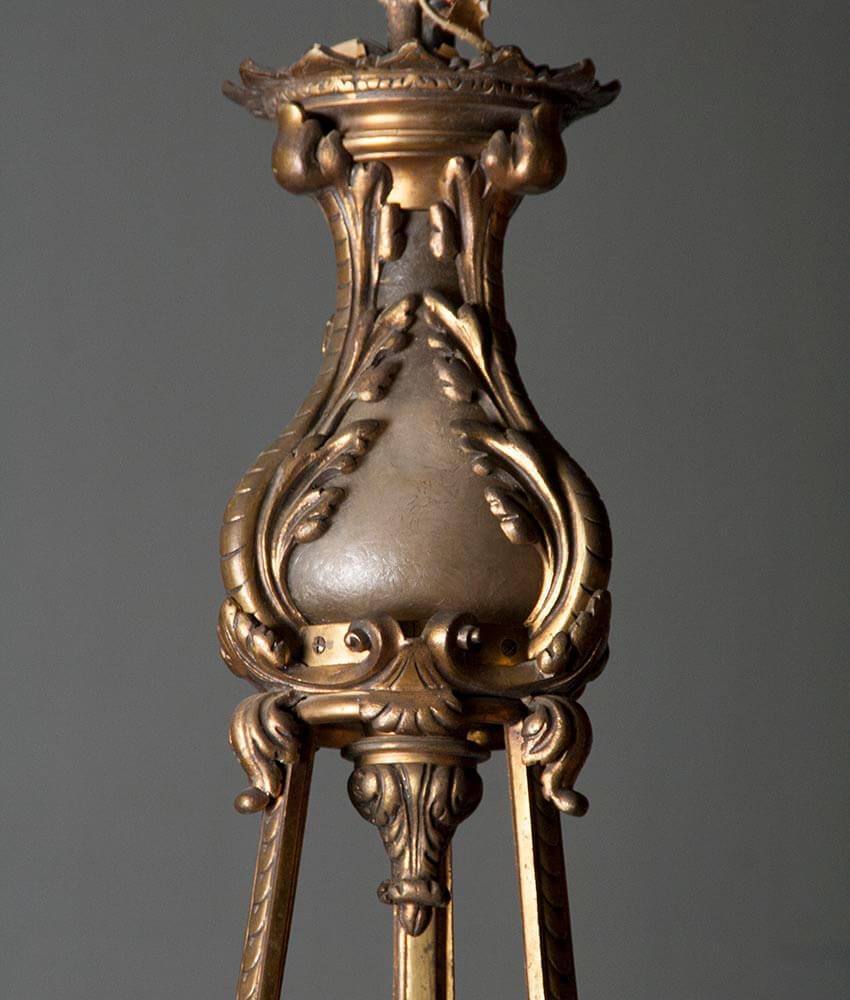 Cast Heavy Bronze Chandelier with Glass Bowl, France, Early 20th Century