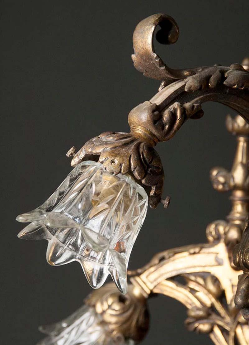 Heavy Bronze Chandelier with Glass Bowl, France, Early 20th Century 1