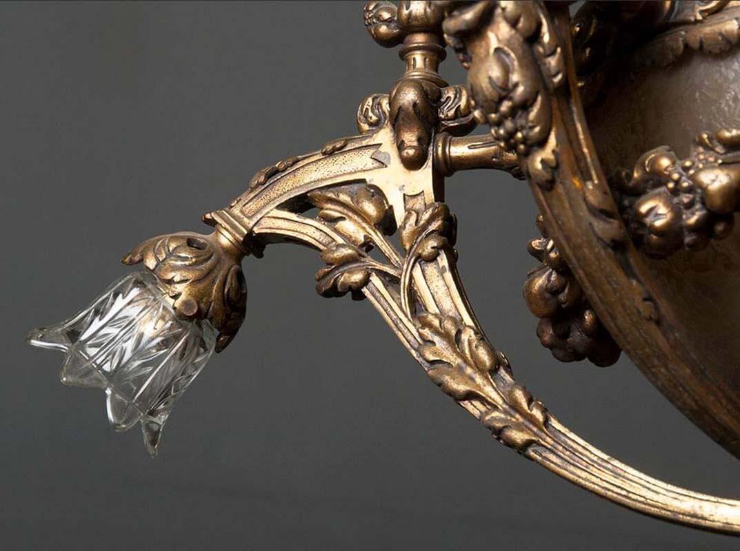 Heavy Bronze Chandelier with Glass Bowl, France, Early 20th Century 3