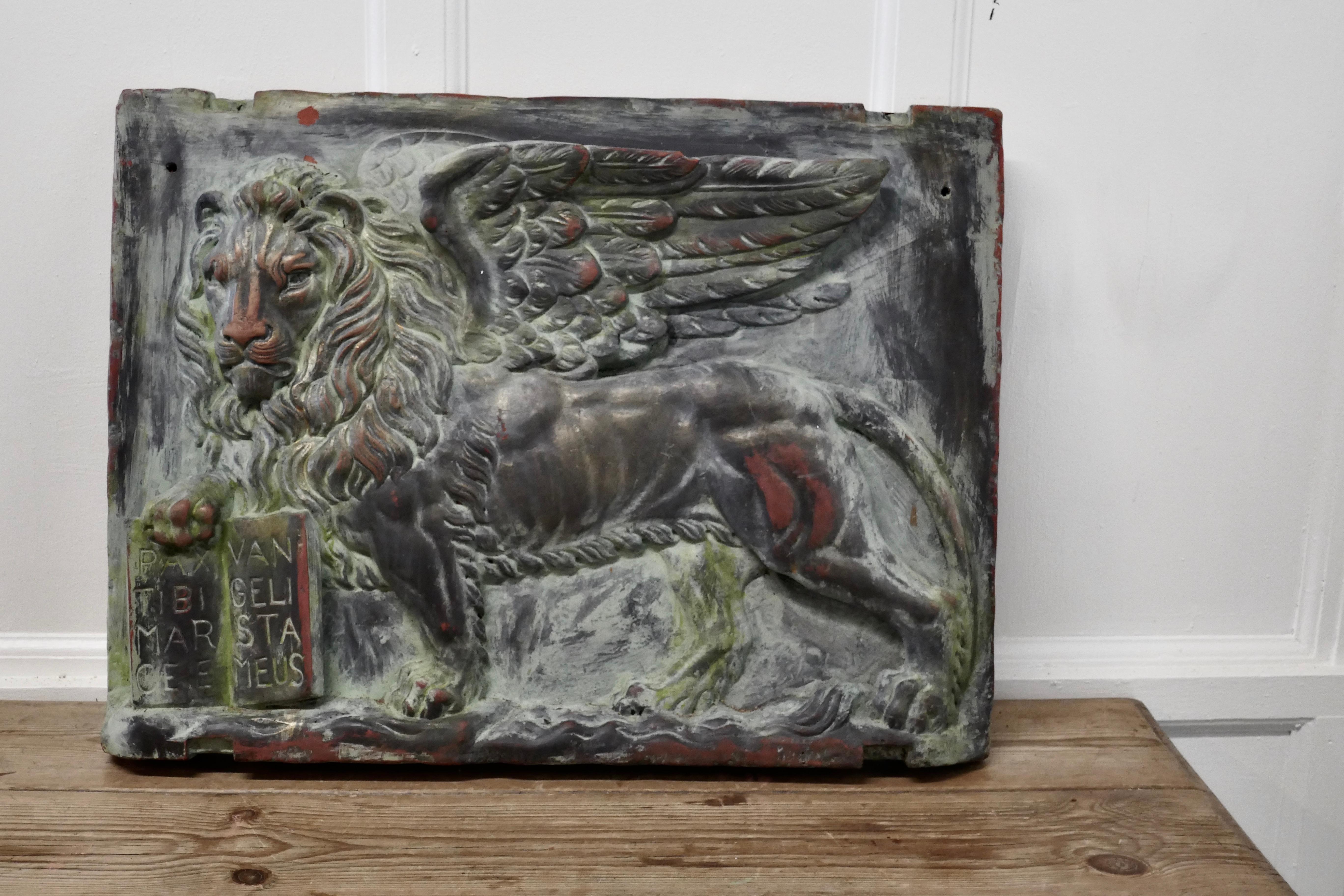 Heavy bronze effect wall plaque depicting the winged lion of St Mark, Venice


An exceptional and very heavy plaque, it has hanging brackets set into the back and it is finished in a Bronze Verdigris patina 

The Lion of Venice is an ancient