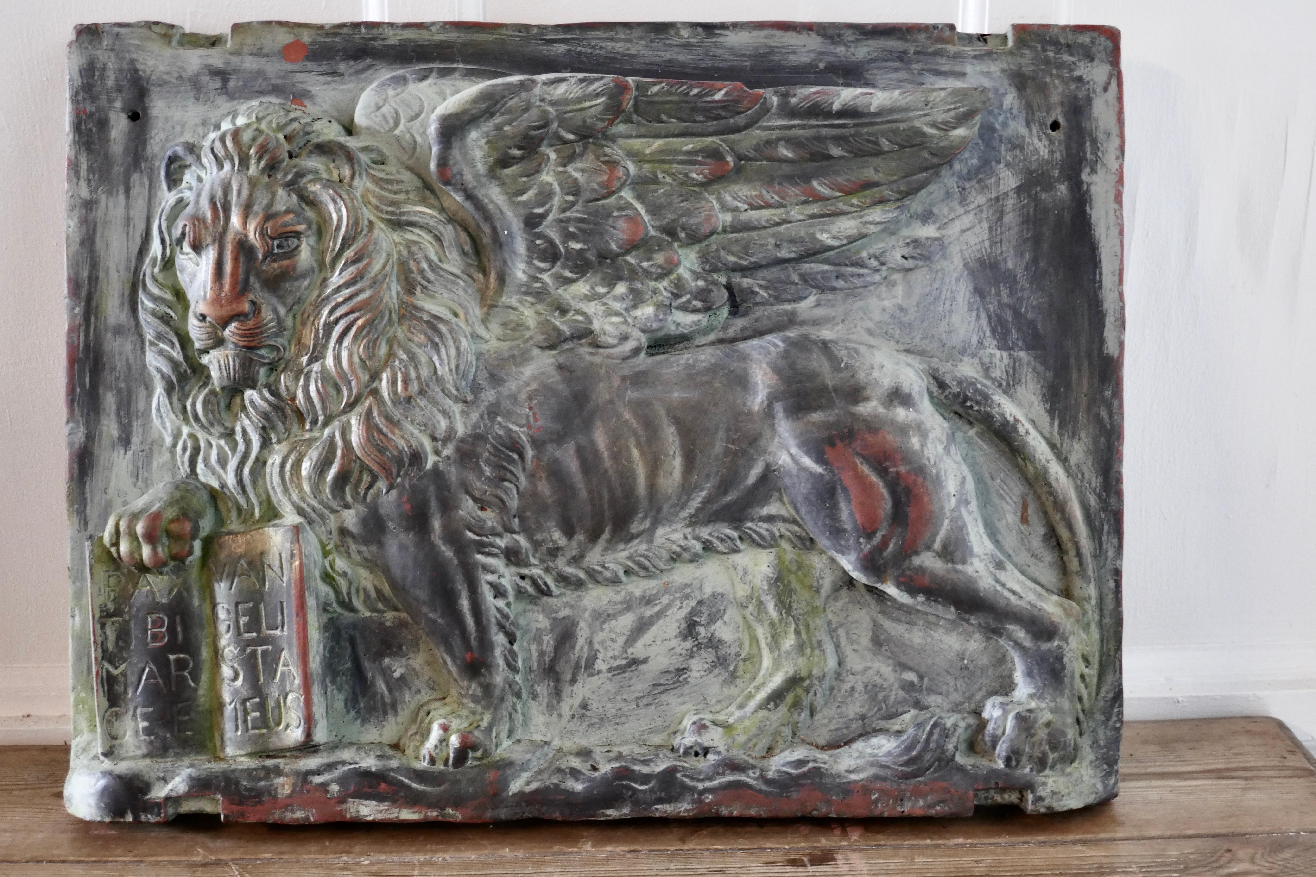 19th Century Heavy Bronze Effect Wall Plaque Depicting the Winged Lion of St Mark, Venice