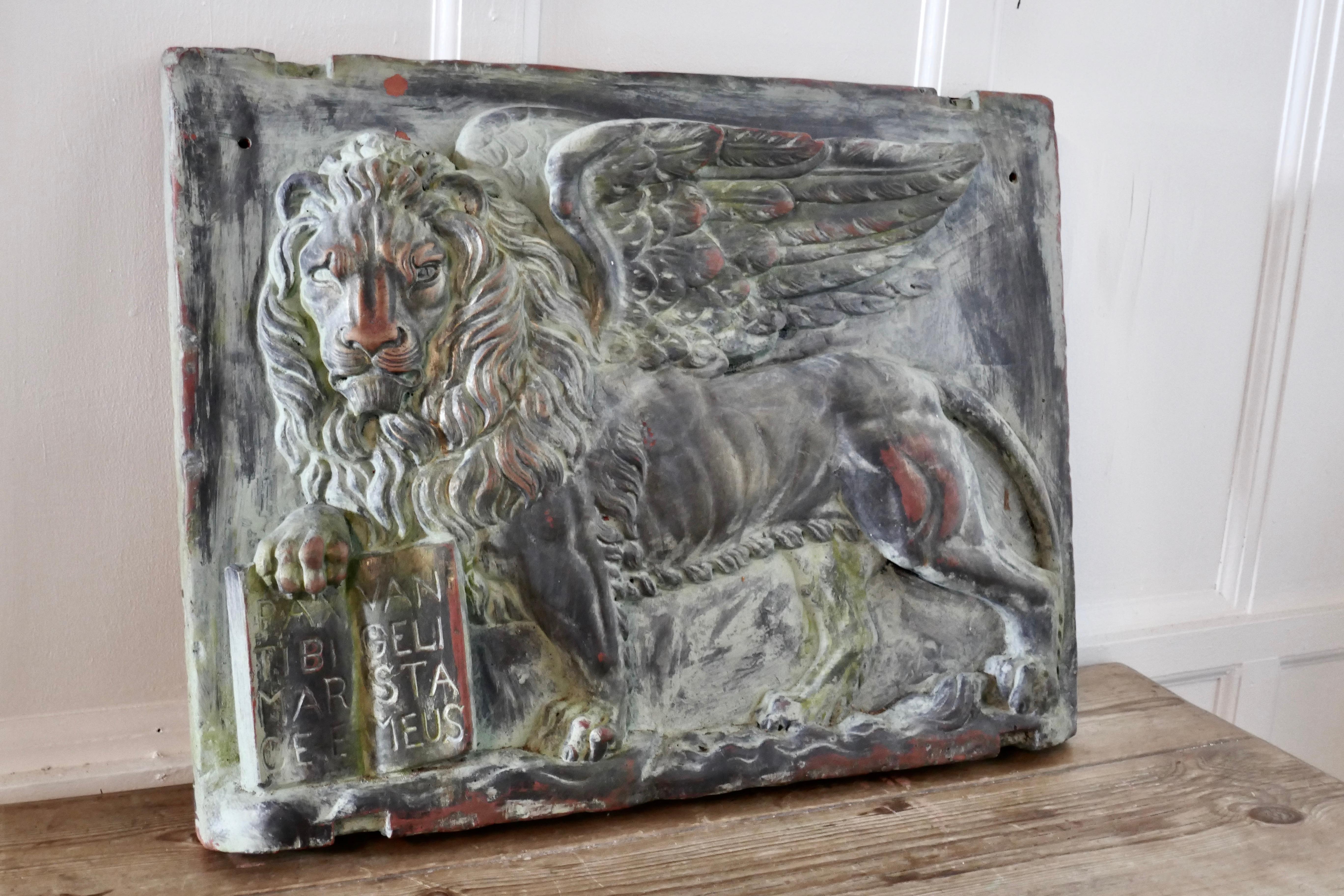 Ceramic Heavy Bronze Effect Wall Plaque Depicting the Winged Lion of St Mark, Venice