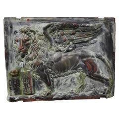 Antique Heavy Bronze Effect Wall Plaque Depicting the Winged Lion of St Mark, Venice