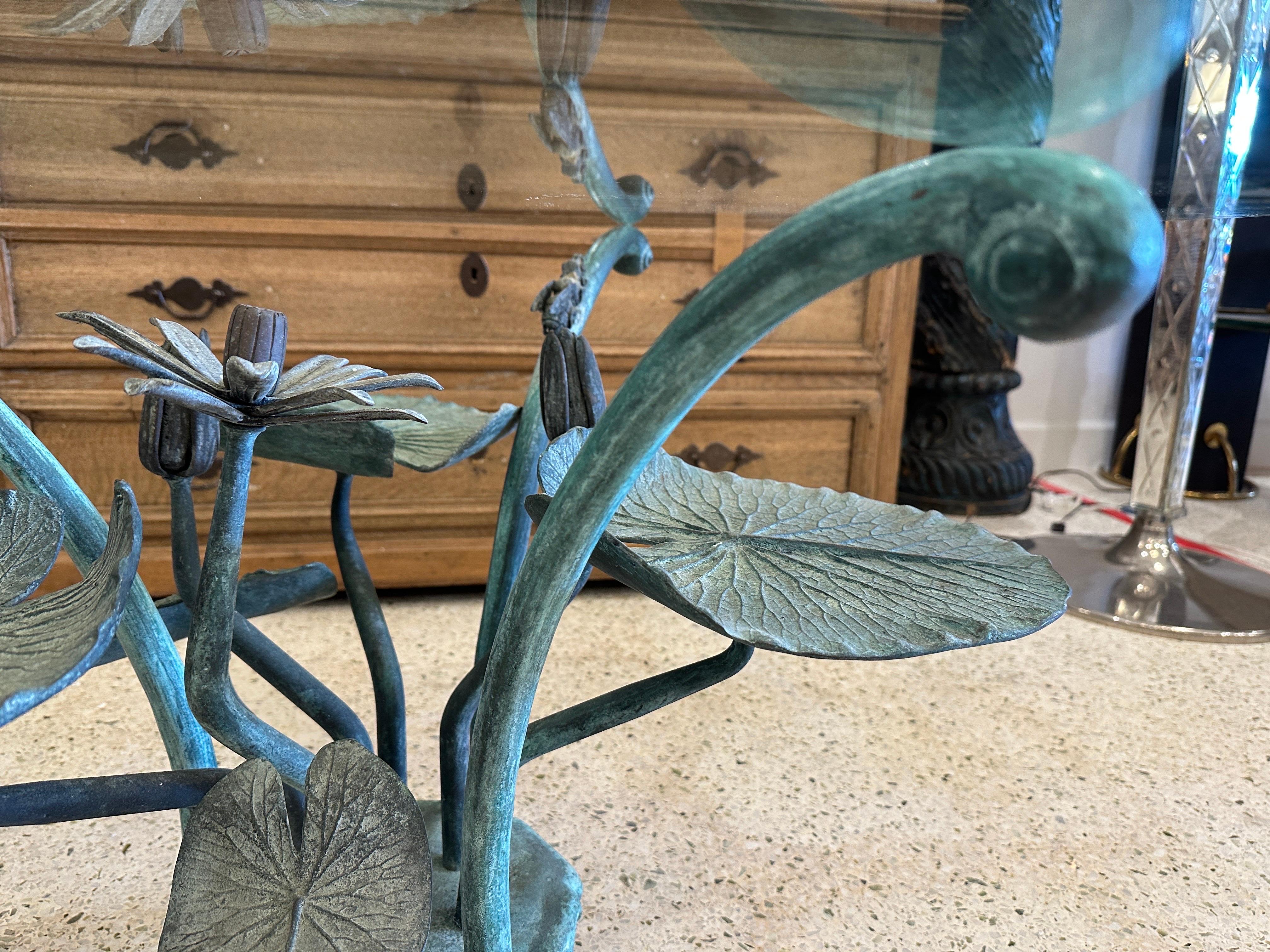 Heavy Bronze Lilypad Cocktail Table w/ Verdigris Patina In Good Condition In North Miami, FL