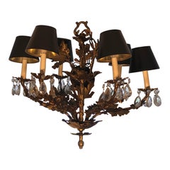Heavy Bronze or Brass Chandelier with Crystals