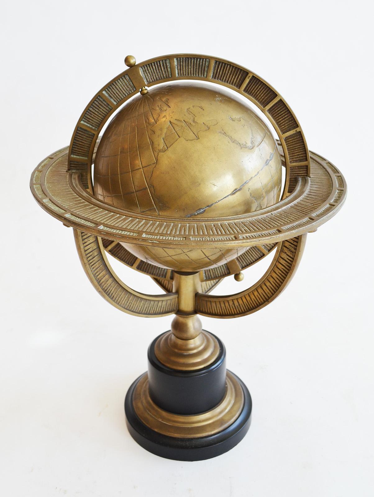 Mid-Century Modern Heavy Bronze Terrestrial Globe on Black Base, 1990's For Sale