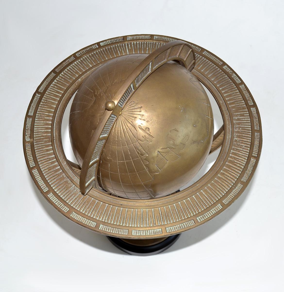 Heavy Bronze Terrestrial Globe on Black Base, 1990's In Good Condition For Sale In Fort Lauderdale, FL