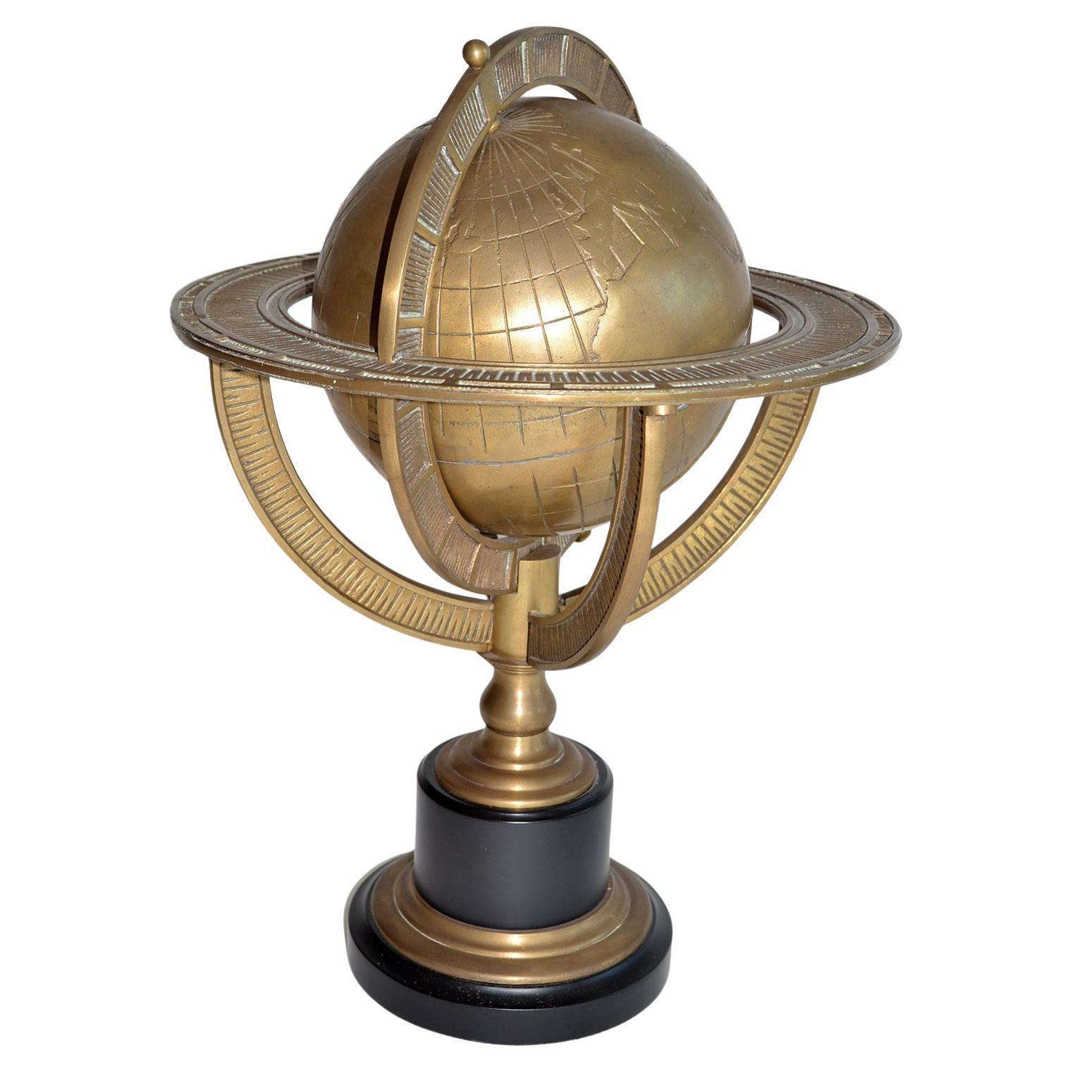 Heavy Bronze Terrestrial Globe on Black Base, 1990's