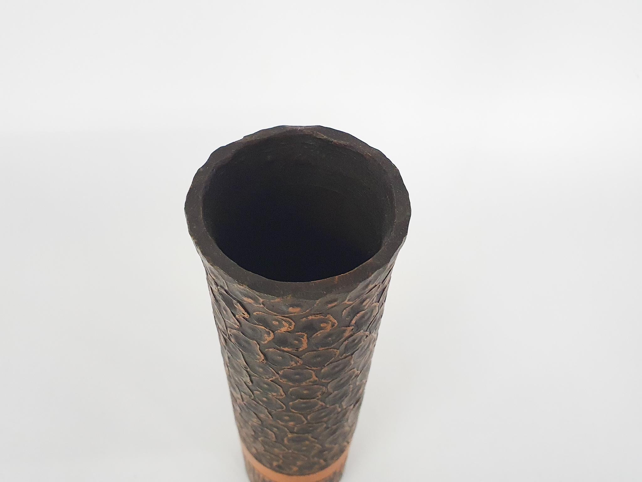 Mid-20th Century Heavy Bronze Vase with Copper Details For Sale