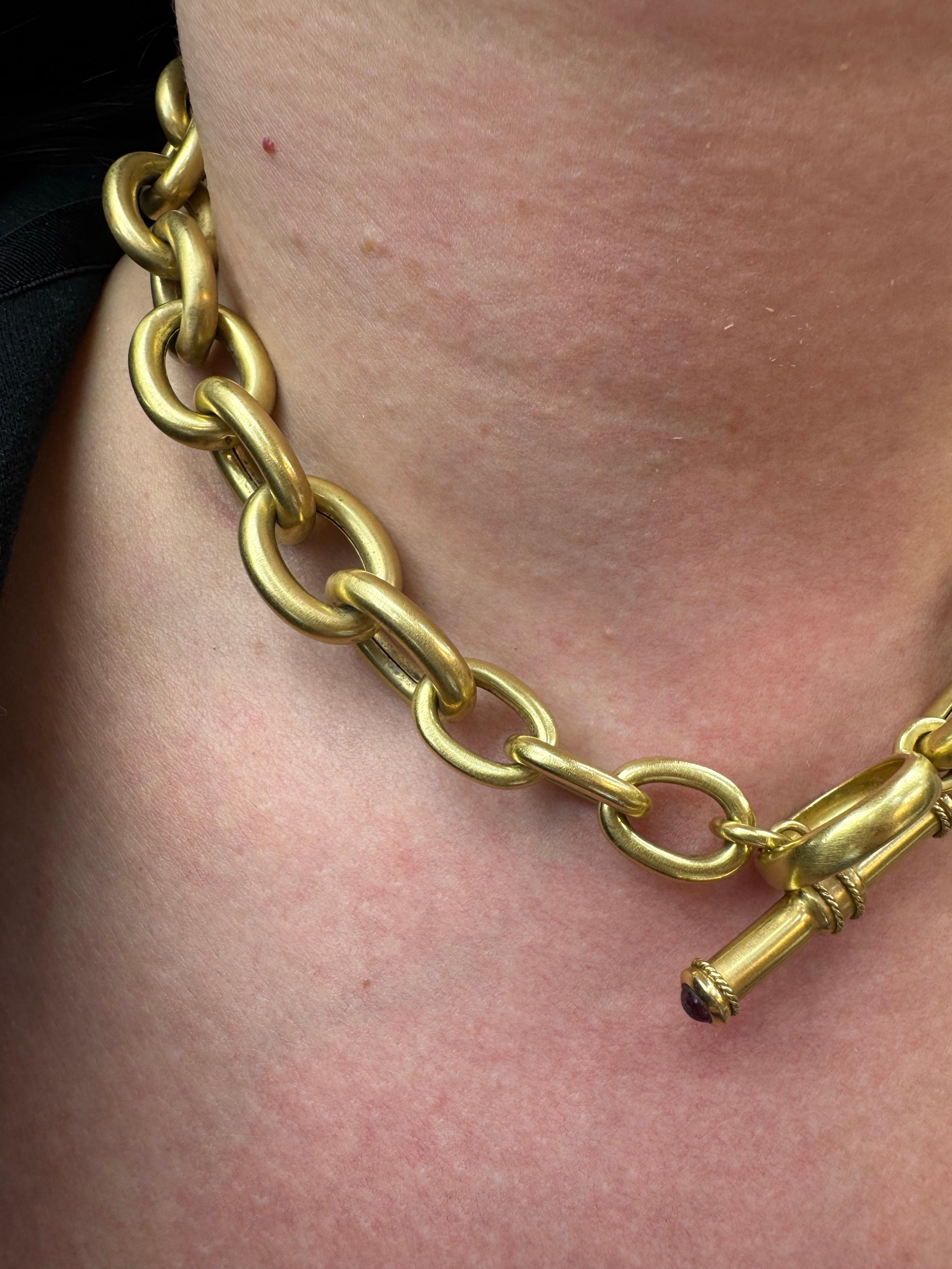 Schwere gebürstete, lackierte Gliederhalskette 18 Karat Gelbgold 79,8 Gramm im Angebot 3