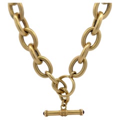 Heavy Brushed Finished Link Toggle Necklace 18 Karat Yellow Gold 79.8 Grams