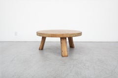 Heavy Brutalist Pierre Chapo inspired Round Oak Coffee Table