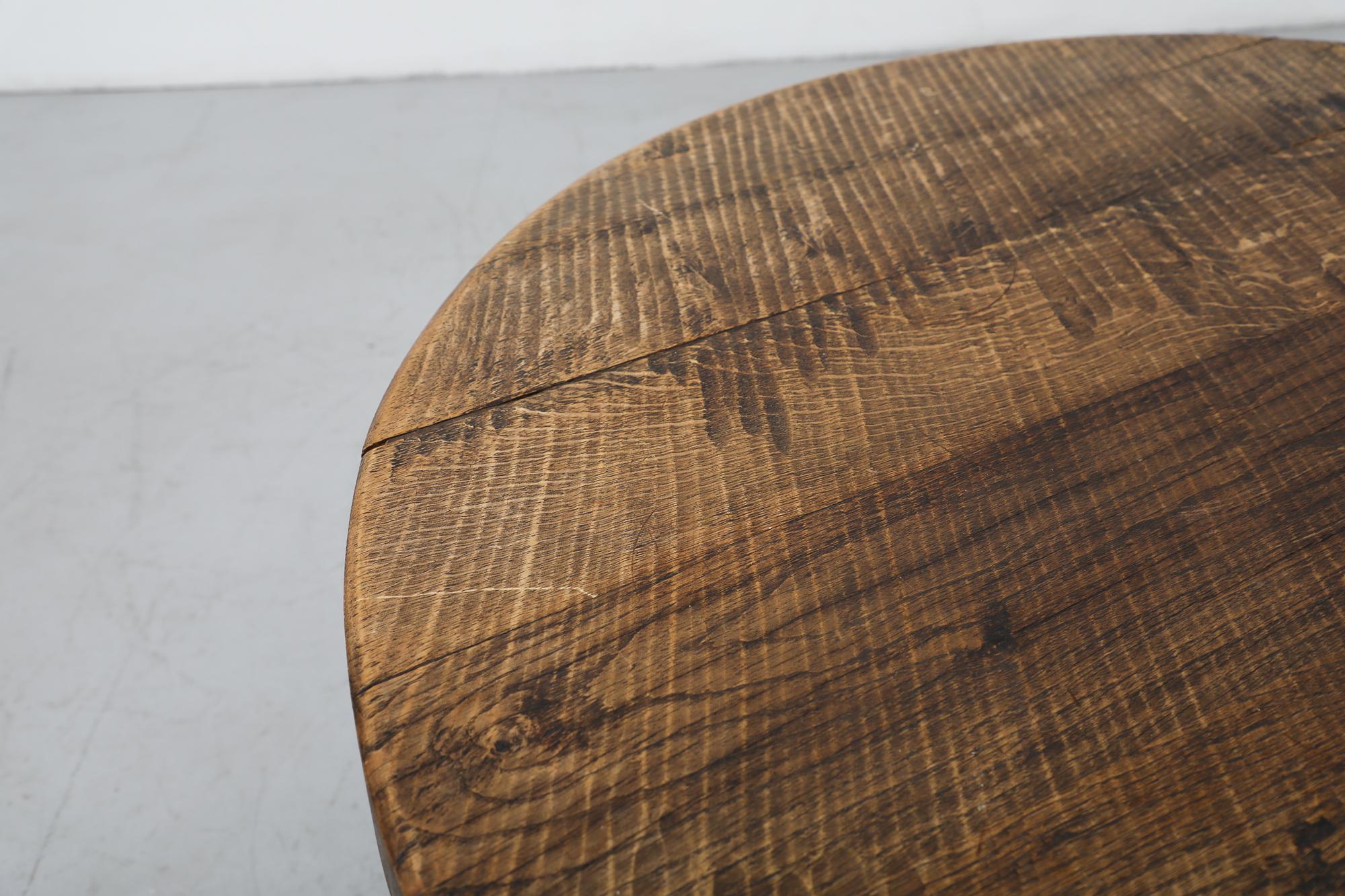Heavy Brutalist Round Solid Oak Coffee or Side Table 4