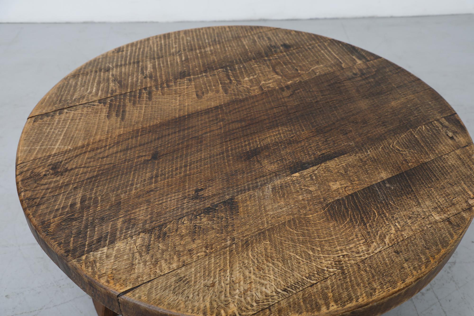 Heavy Brutalist Round Solid Oak Coffee or Side Table 5