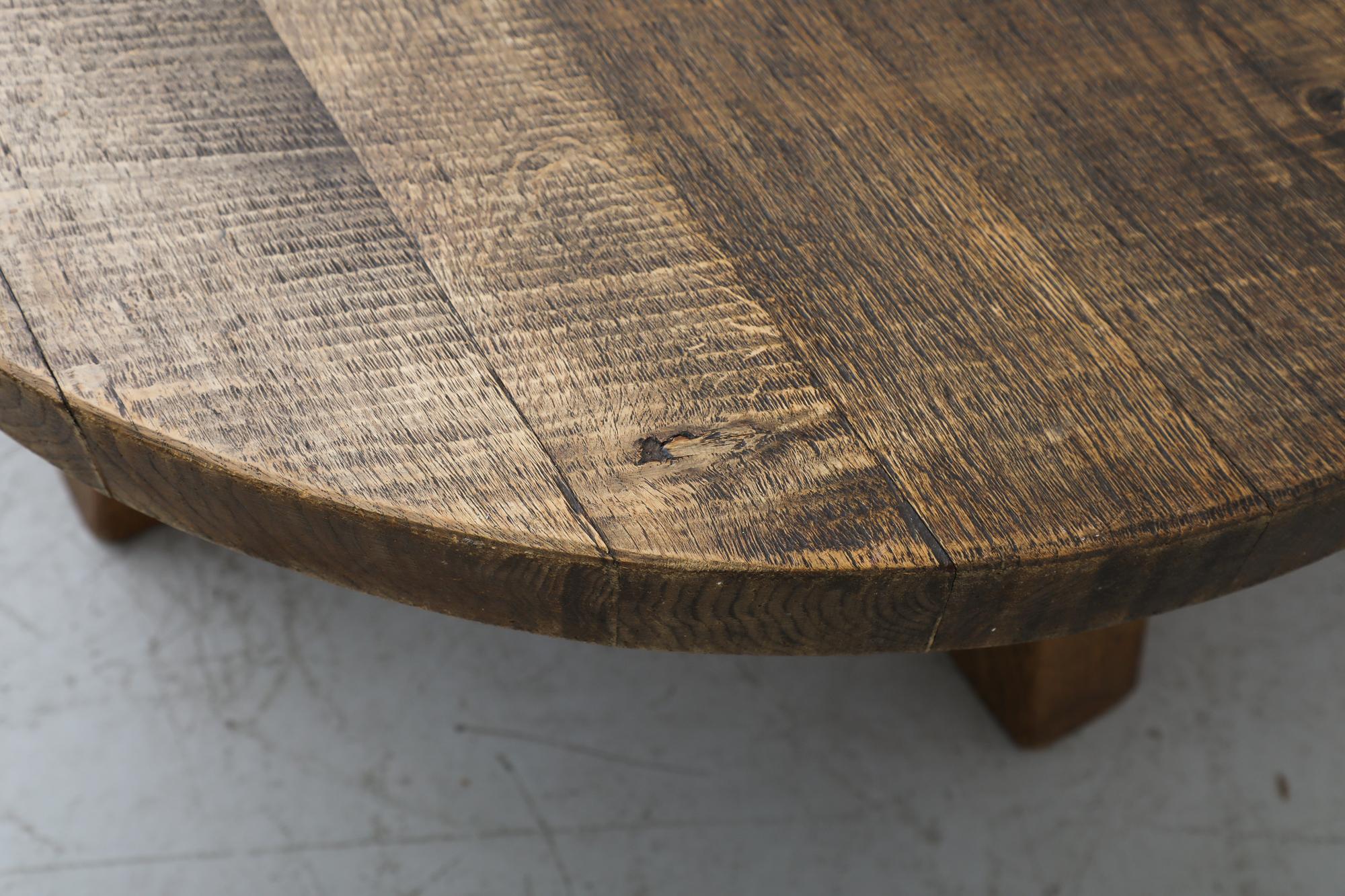 Heavy Brutalist Round Solid Oak Coffee or Side Table 6