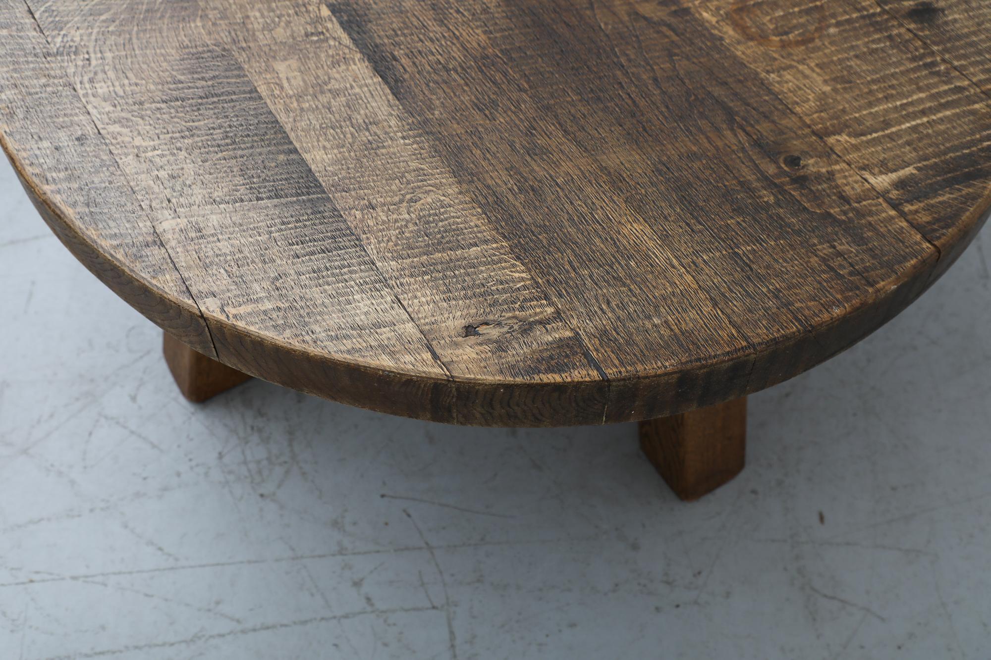 Heavy Brutalist Round Solid Oak Coffee or Side Table 7