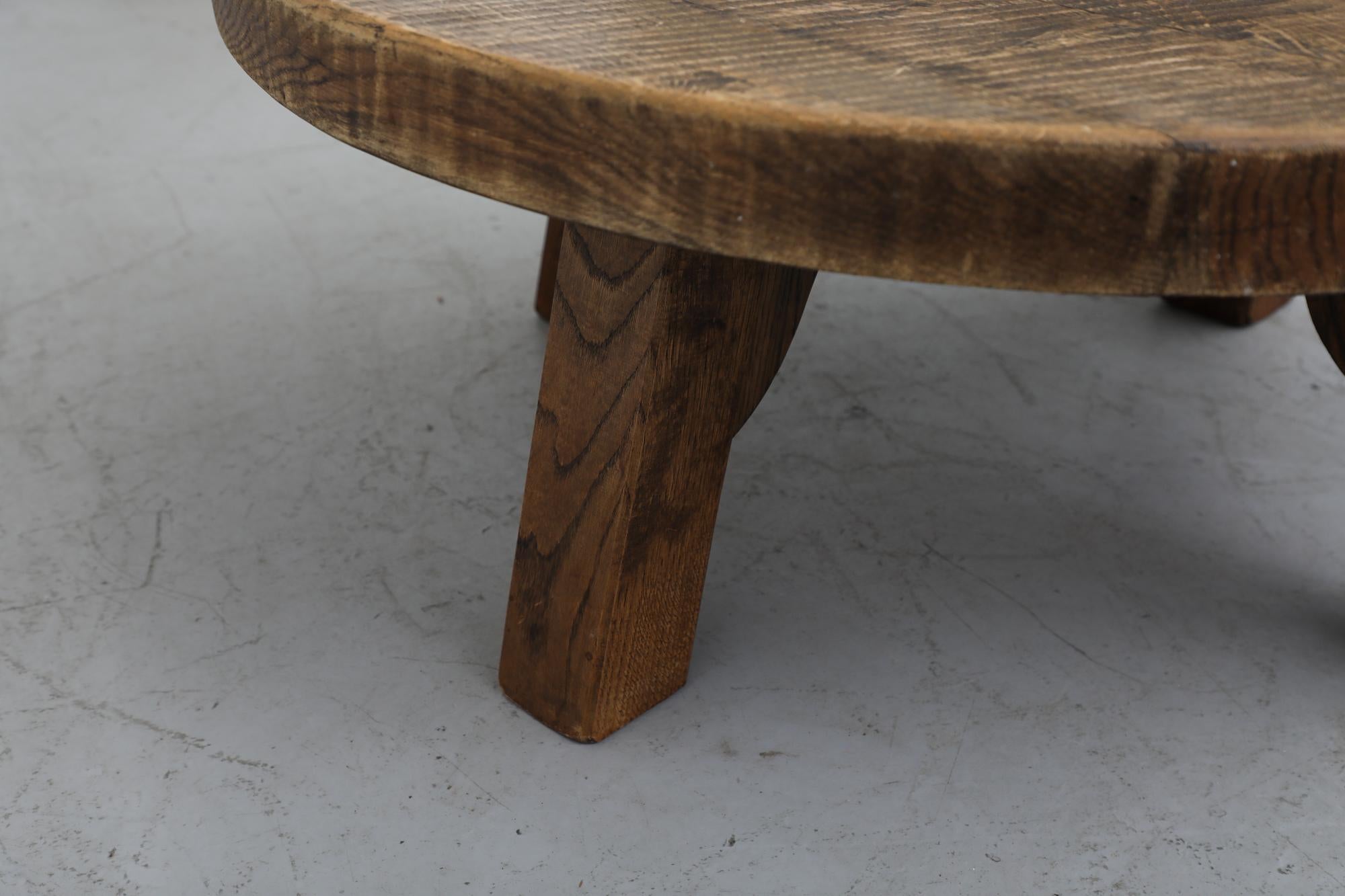 Heavy Brutalist Round Solid Oak Coffee or Side Table 10
