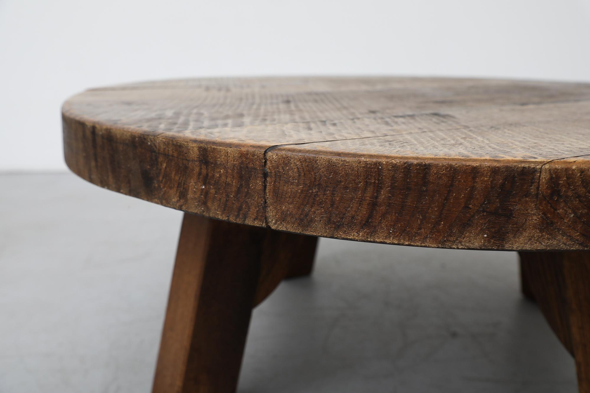 Heavy Brutalist Round Solid Oak Coffee or Side Table 11