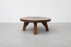 Heavy Brutalist Round Solid Oak Coffee or Side Table