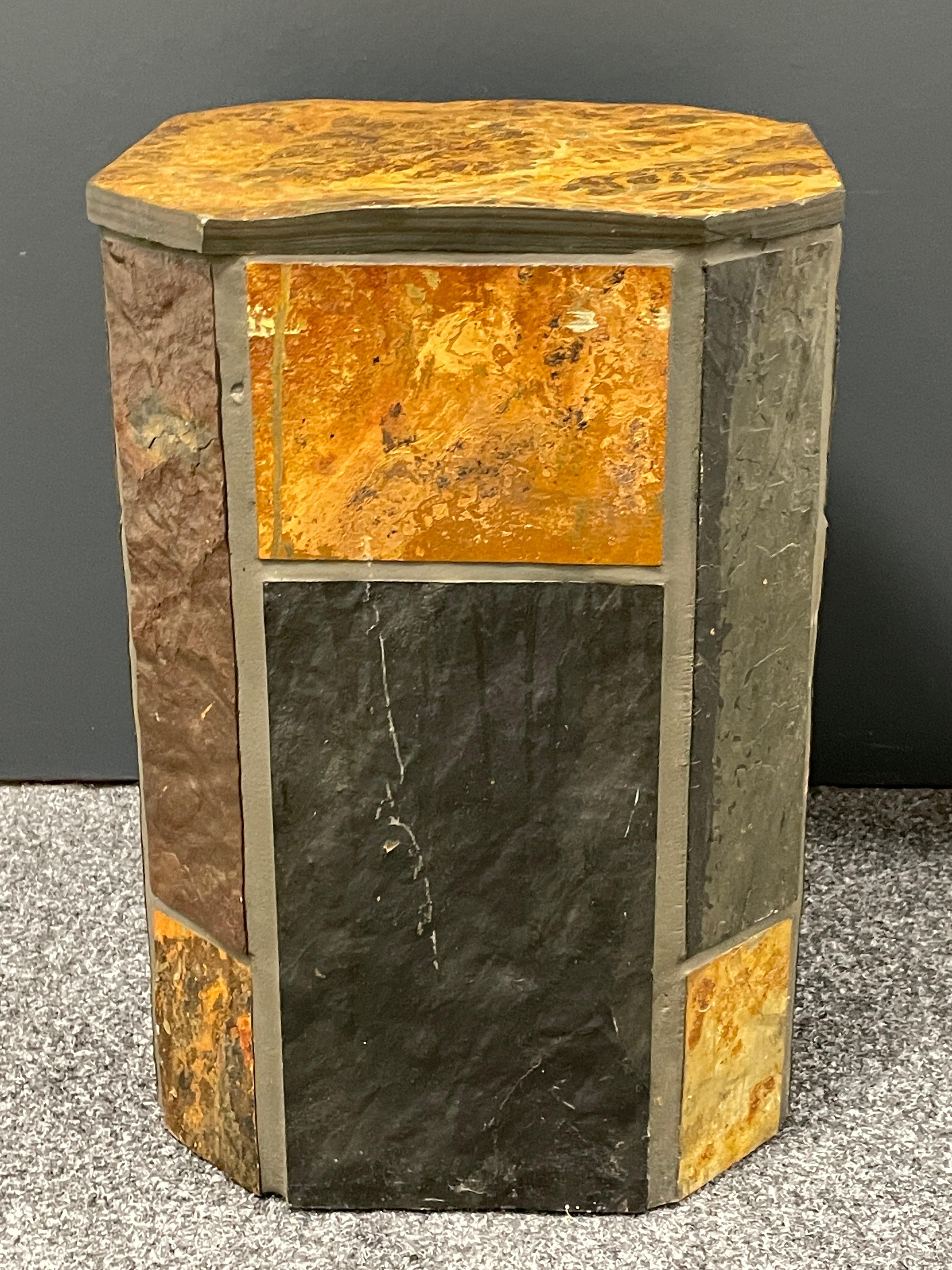 German Heavy Brutalist Style Pedestal, Slate, Wood and Concrete, 1960s Dutch For Sale