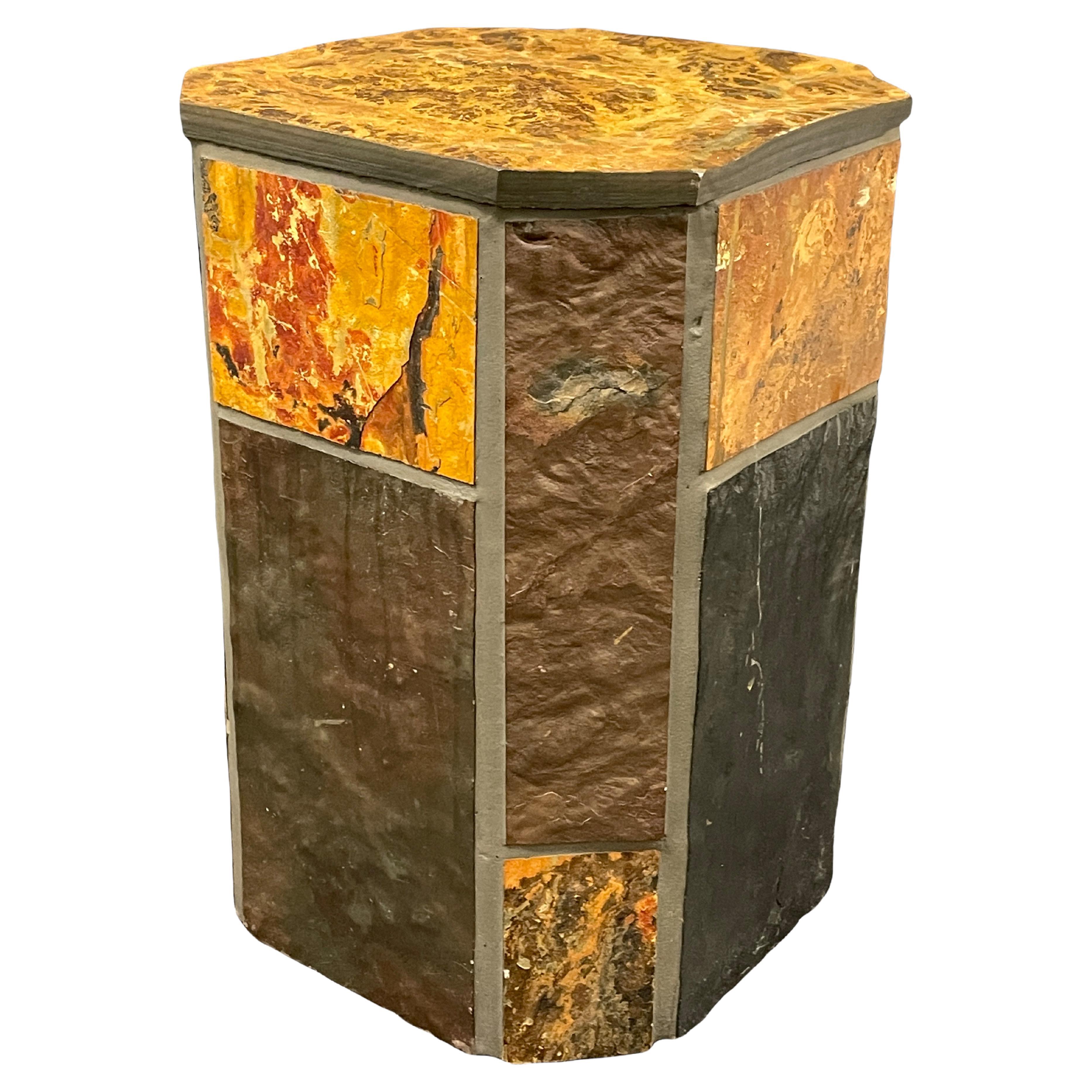 Heavy Brutalist Style Pedestal, Slate, Wood and Concrete, 1960s Dutch For Sale