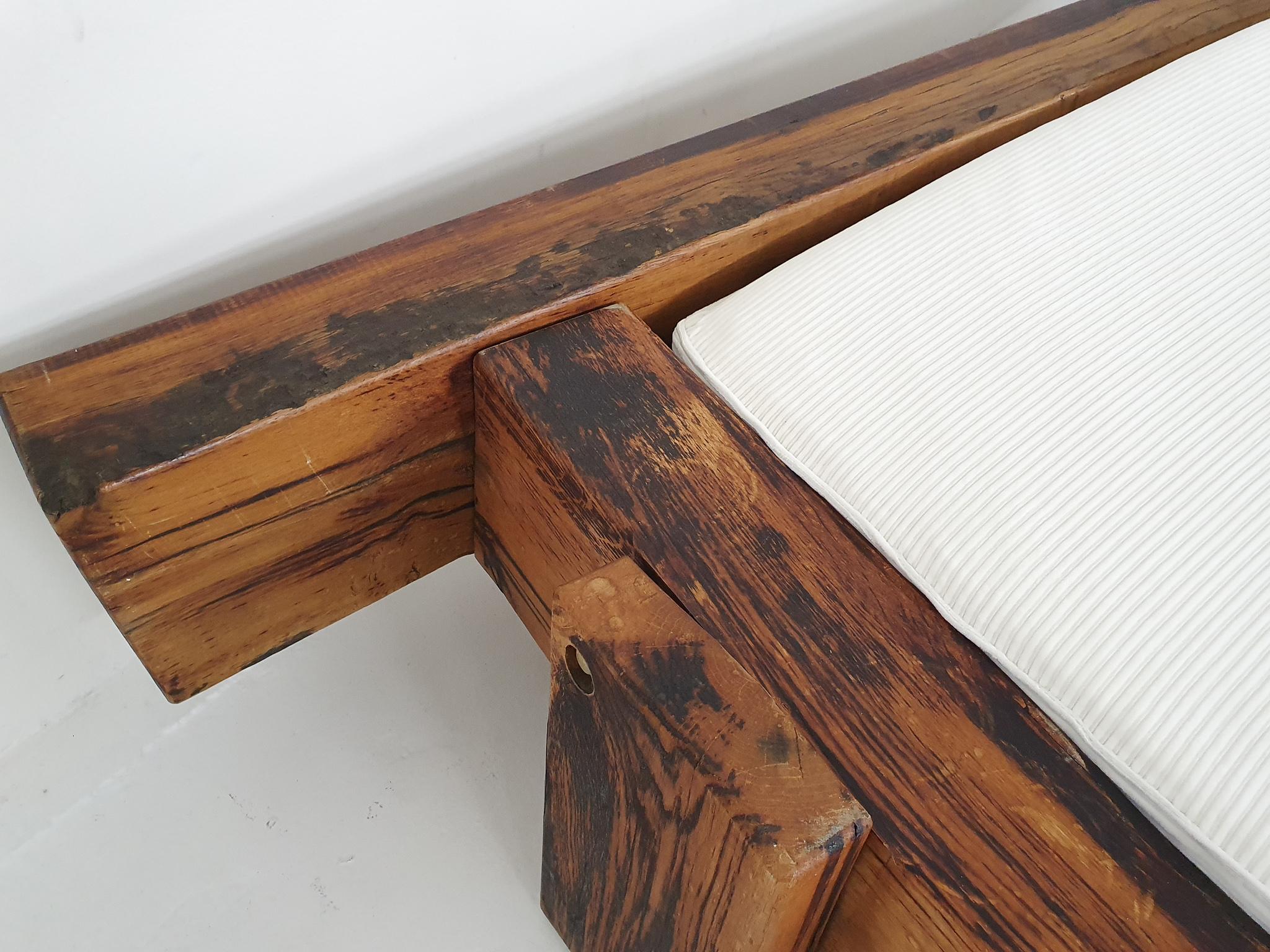 Heavy Brutalist Wabisabi Oak Double Daybed, 1970's For Sale 13