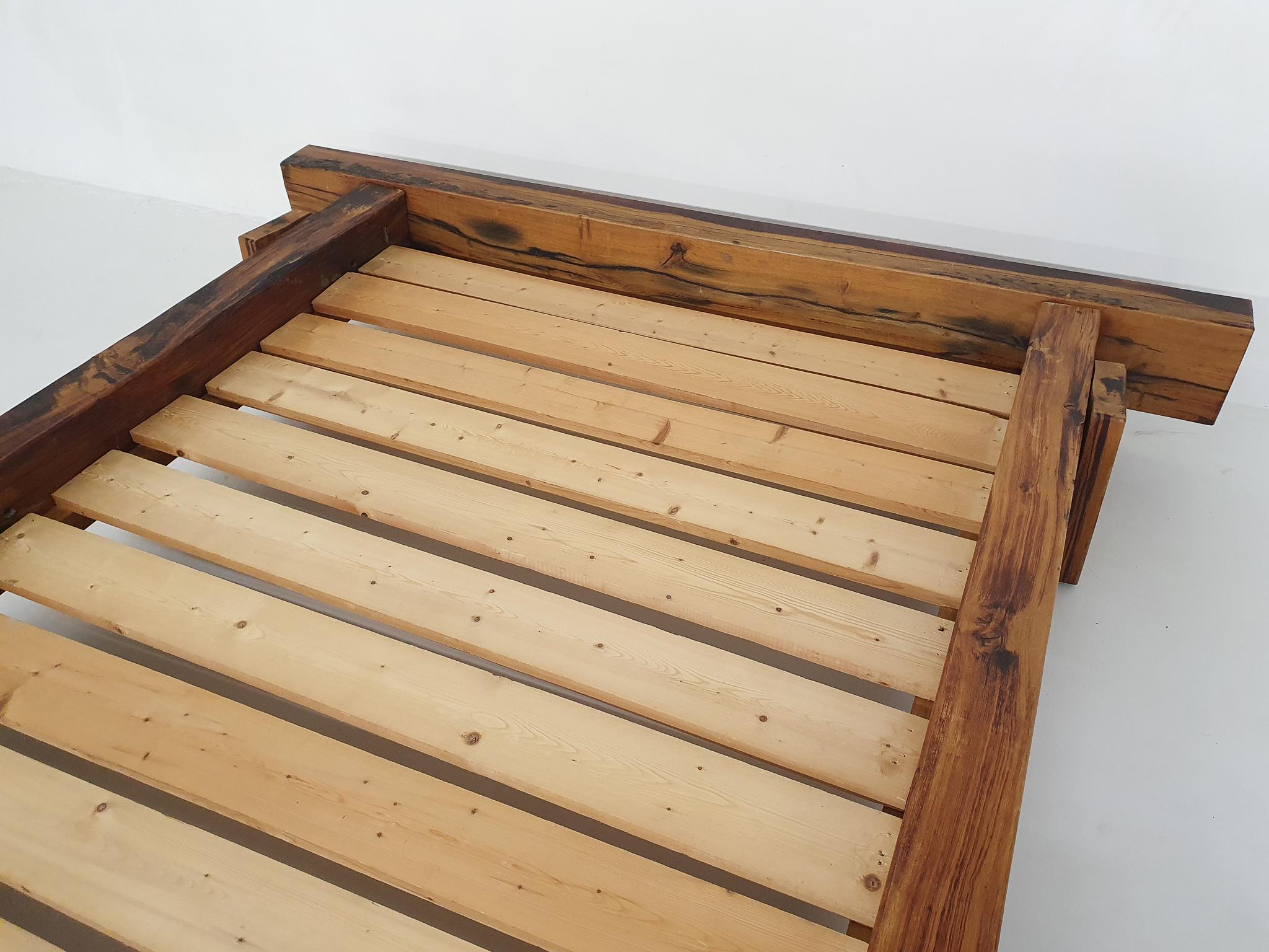 20th Century Heavy Brutalist Wabisabi Oak Double Daybed, 1970's For Sale