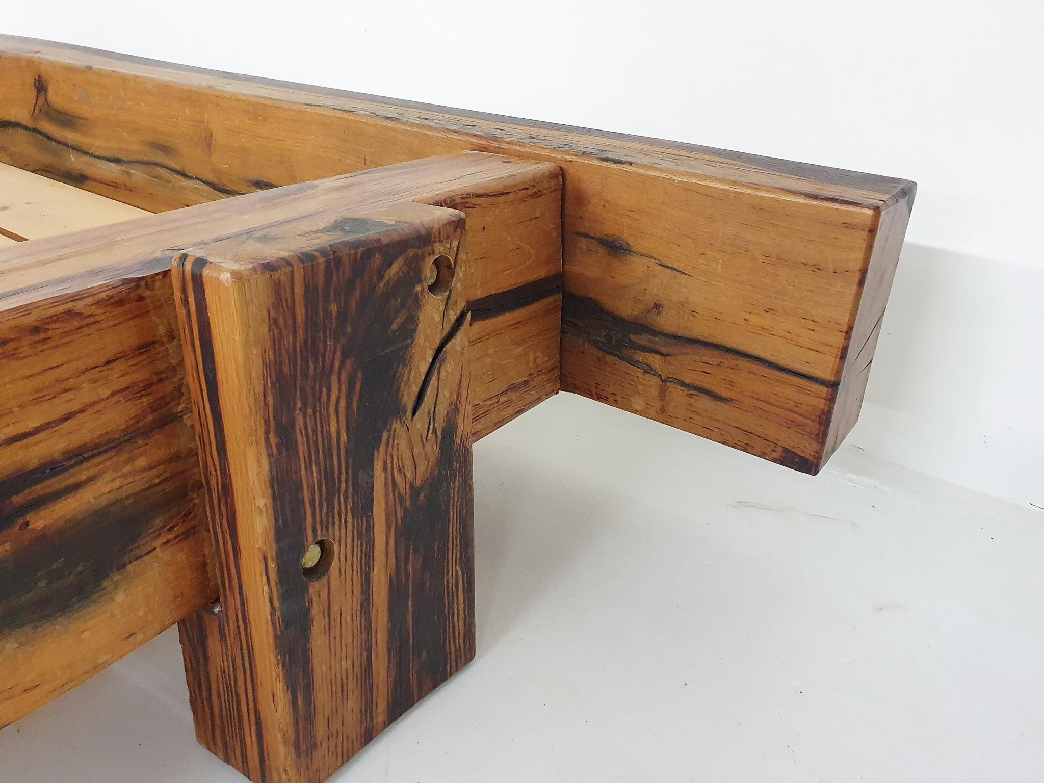 Heavy Brutalist Wabisabi Oak Double Daybed, 1970's For Sale 1