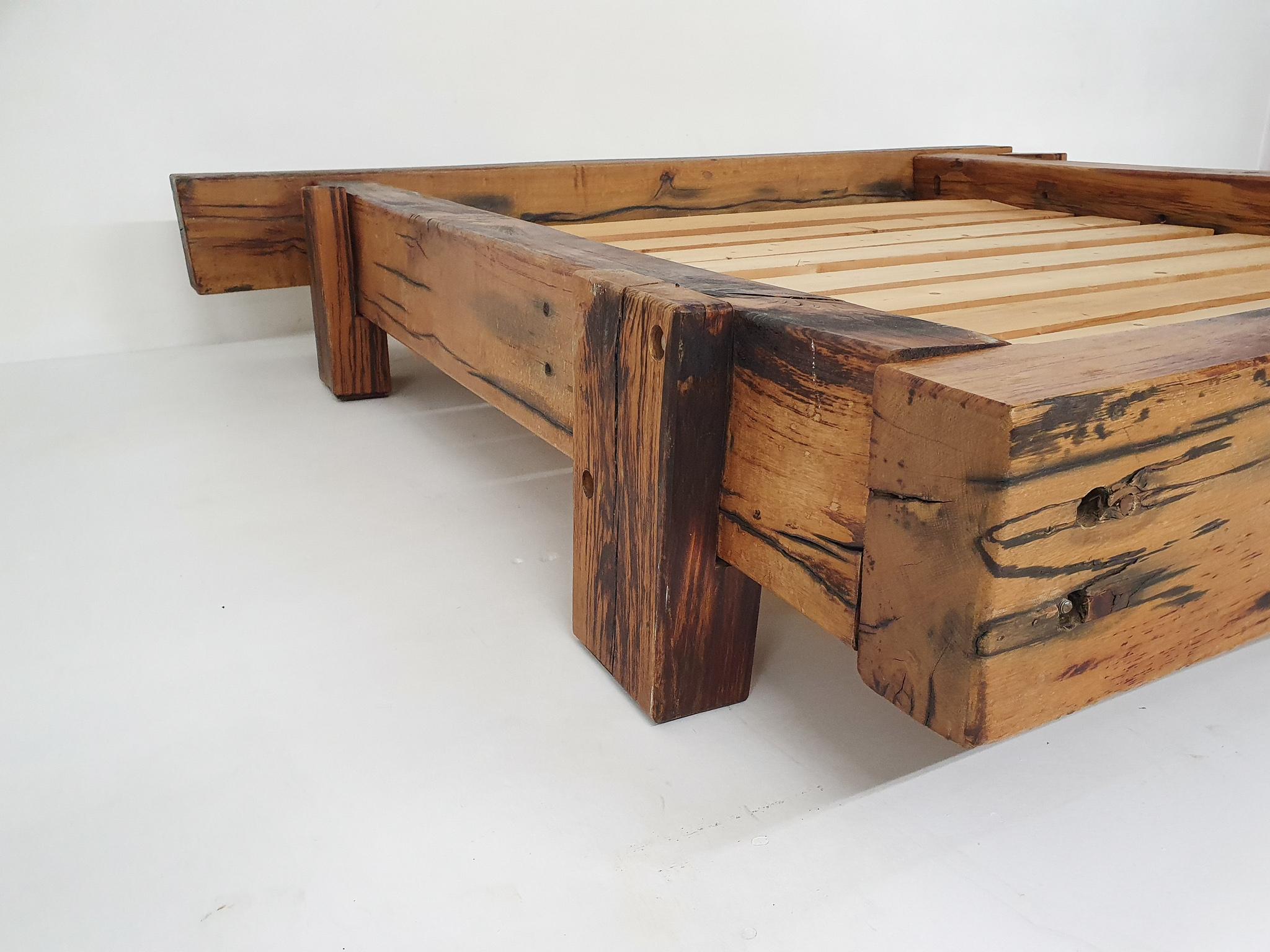 Heavy Brutalist Wabisabi Oak Double Daybed, 1970's For Sale 2