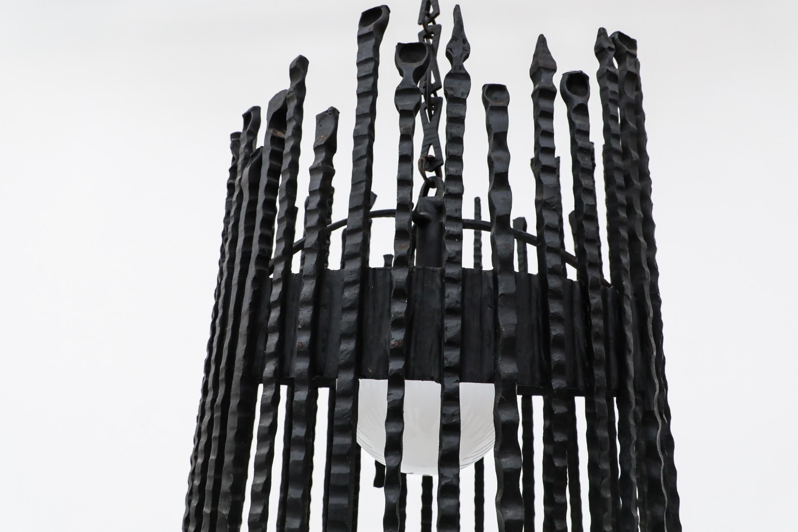 Heavy Brutalist Wrought Iron Chandelier 7