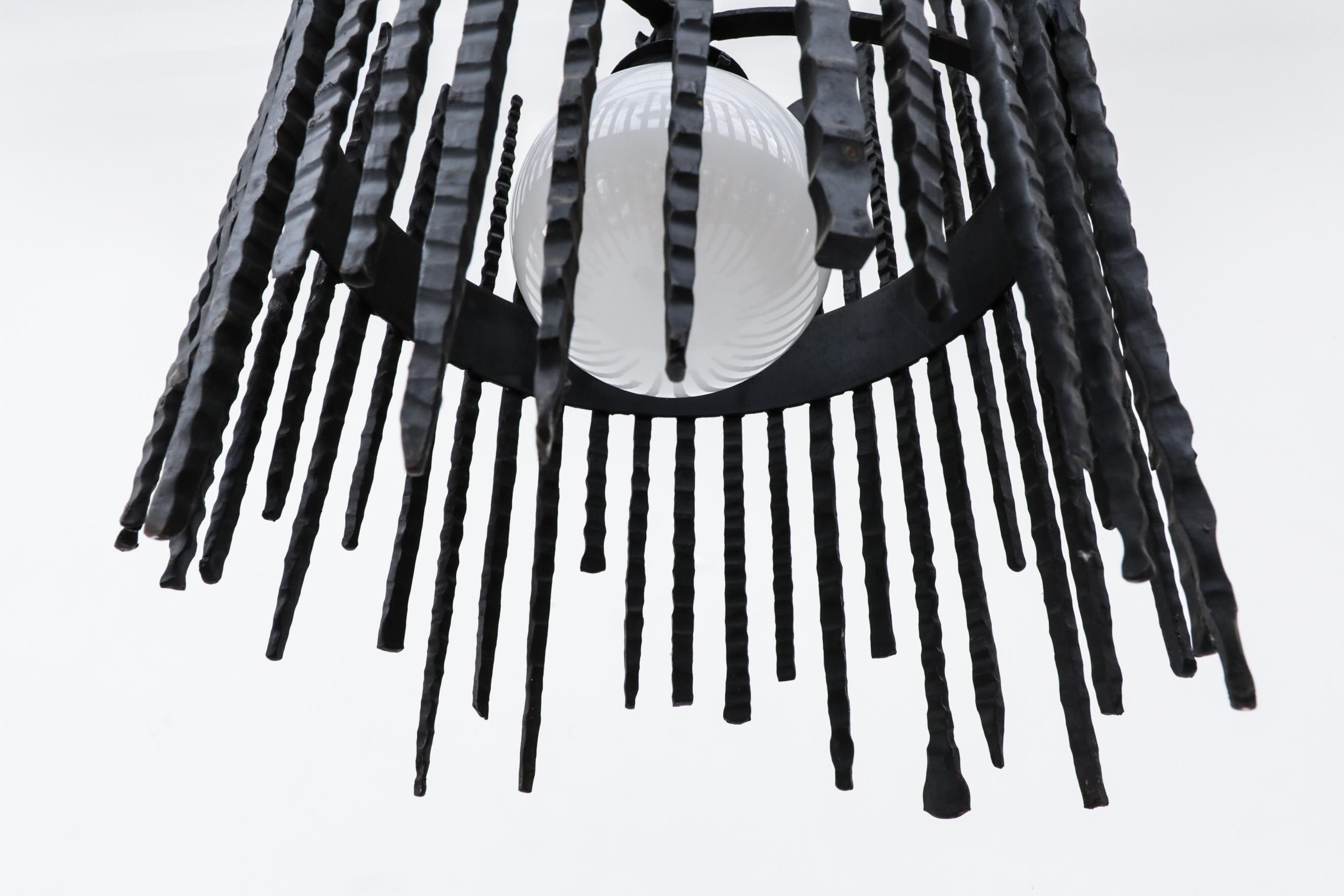 Heavy Brutalist Wrought Iron Chandelier 8