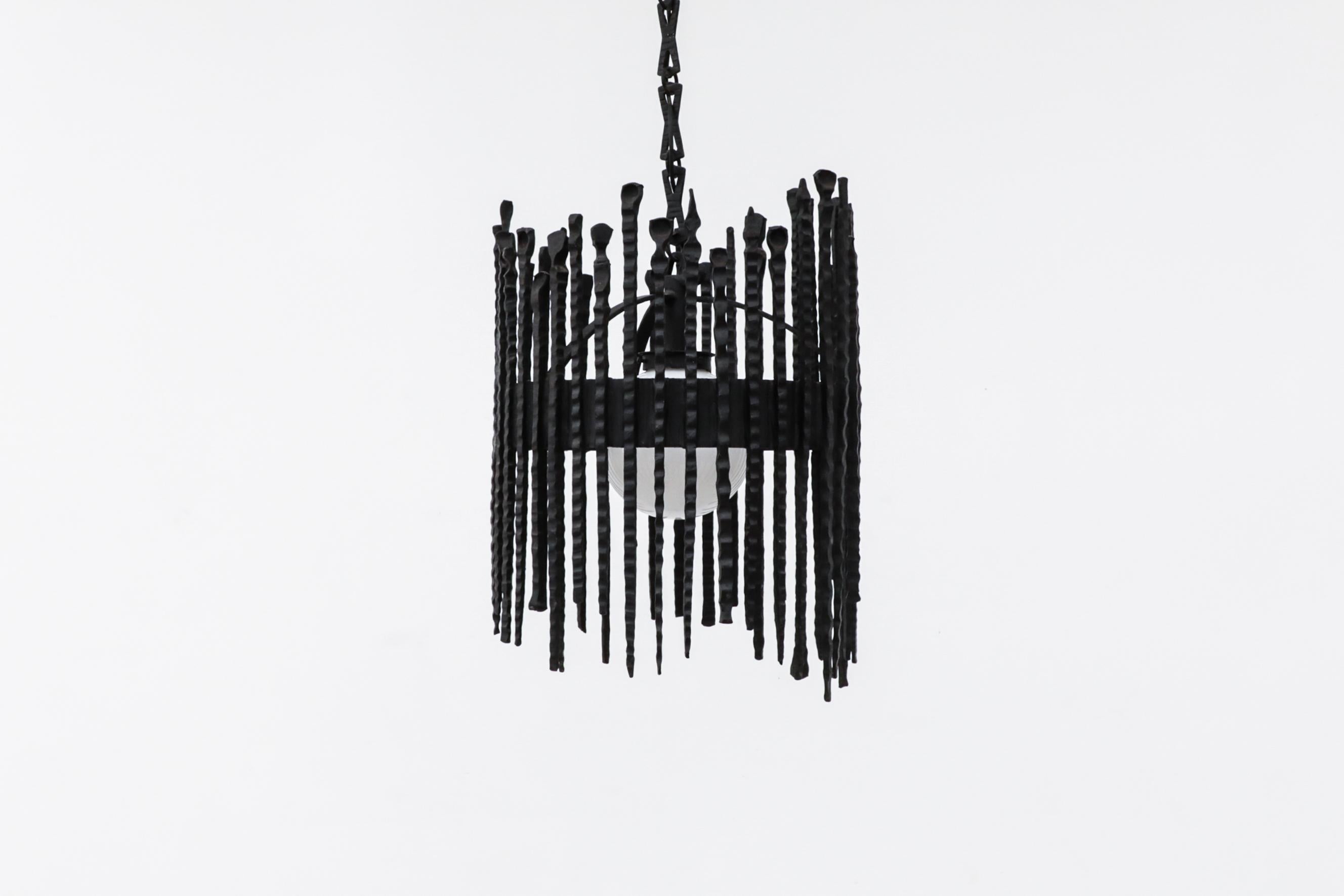 Heavy Brutalist Wrought Iron Chandelier In Good Condition In Los Angeles, CA
