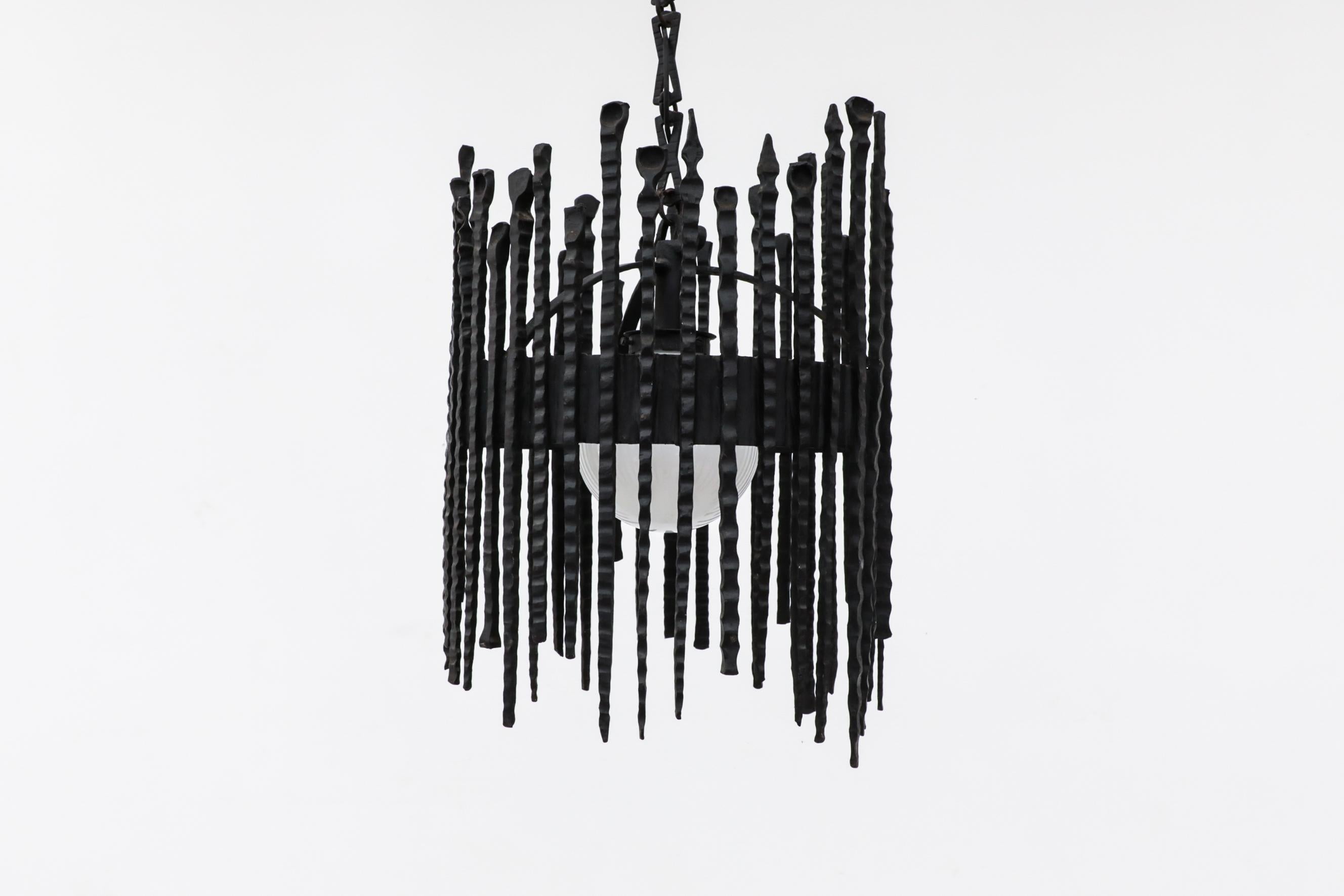 20th Century Heavy Brutalist Wrought Iron Chandelier