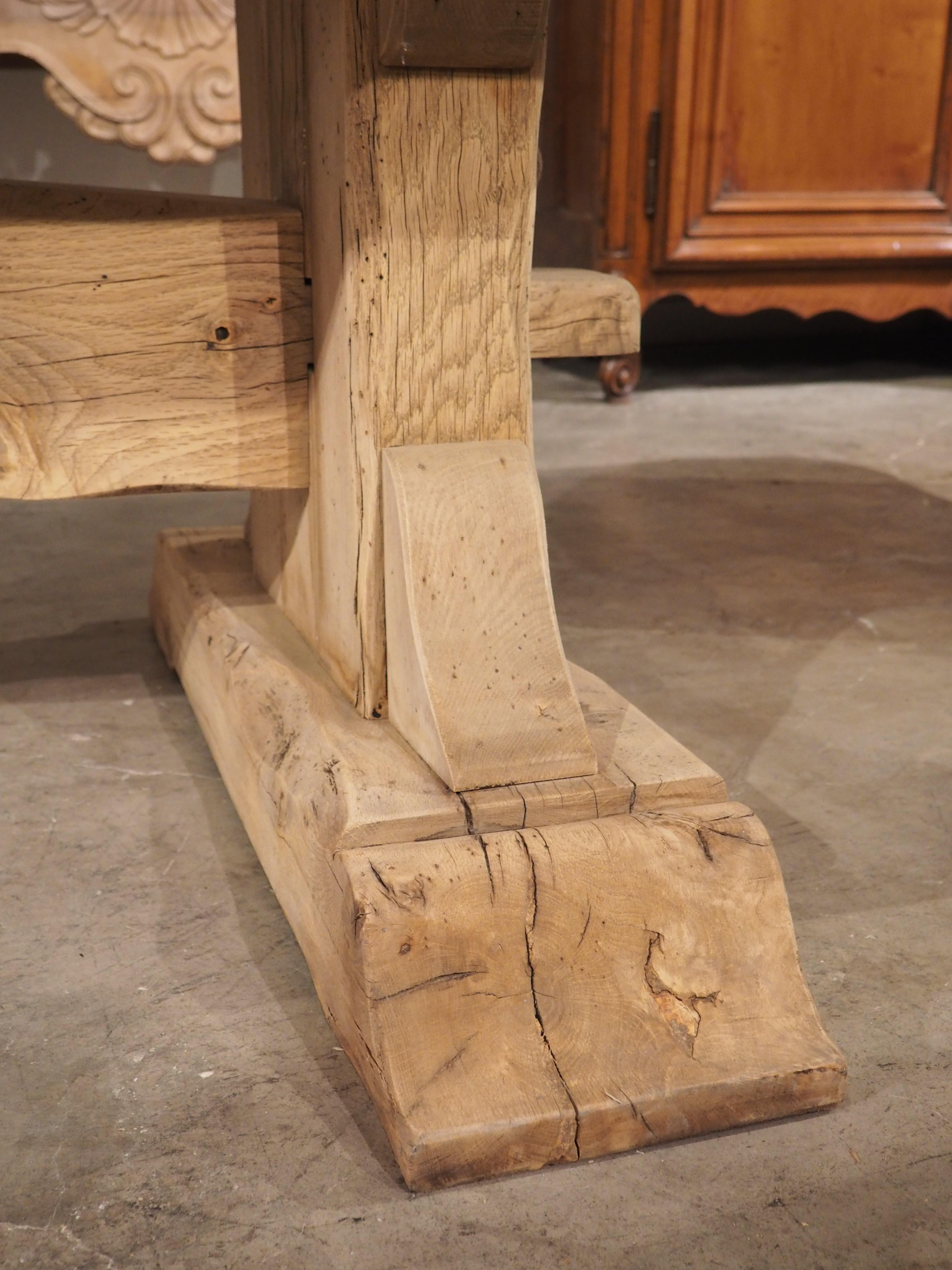 Heavy Carved and Bleached Oak French Monastery Table, Circa 1950 5