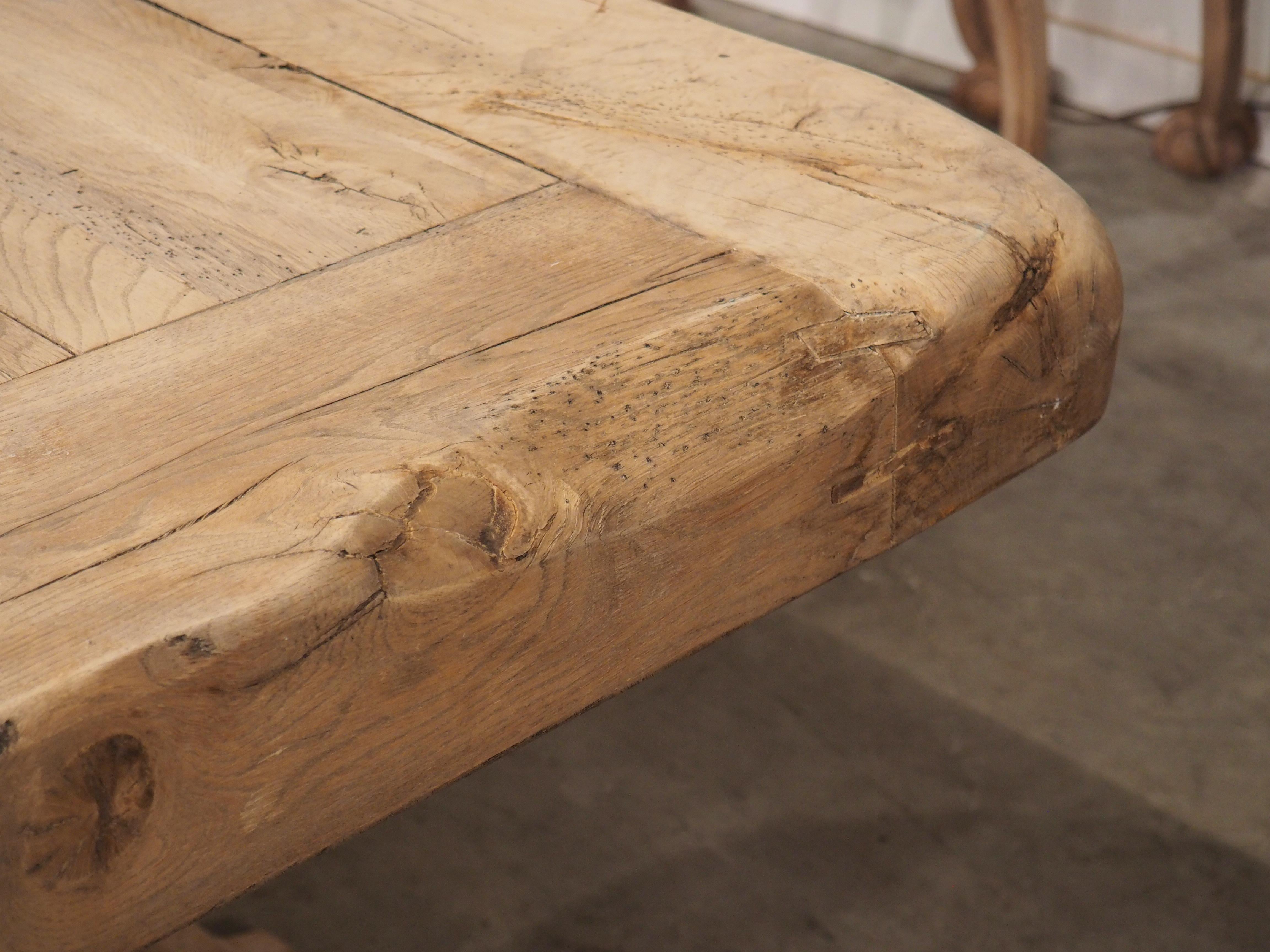 Heavy Carved and Bleached Oak French Monastery Table, Circa 1950 9