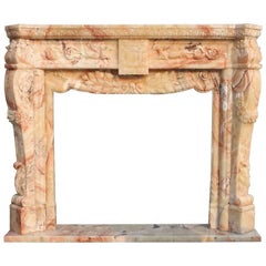 Vintage Heavy Carved Marble Classical Style Fire Surround
