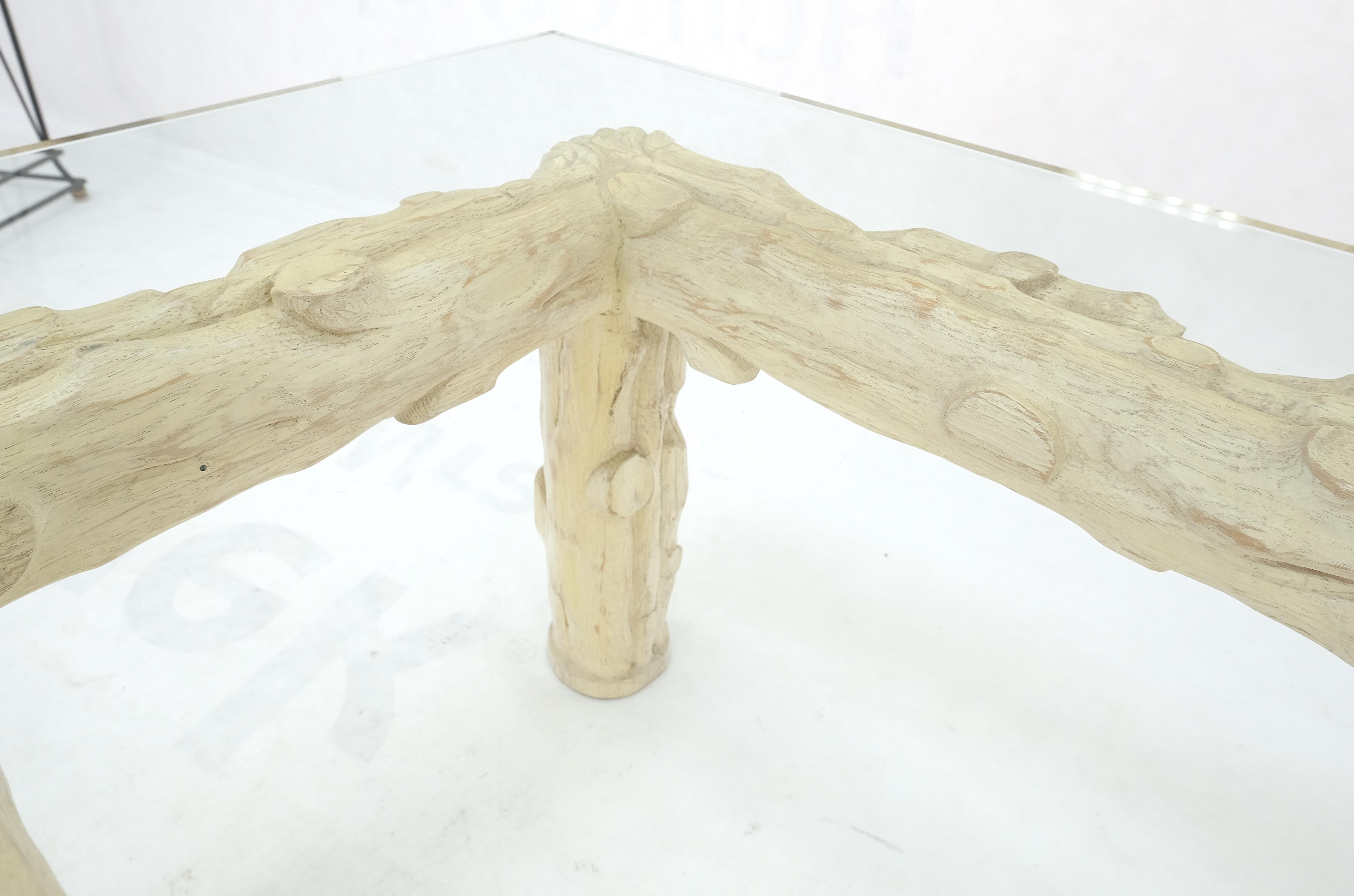 Mid-Century Modern Heavy Carved Twig Motive White Pickled Finish Oak Base Rectangle 3/4